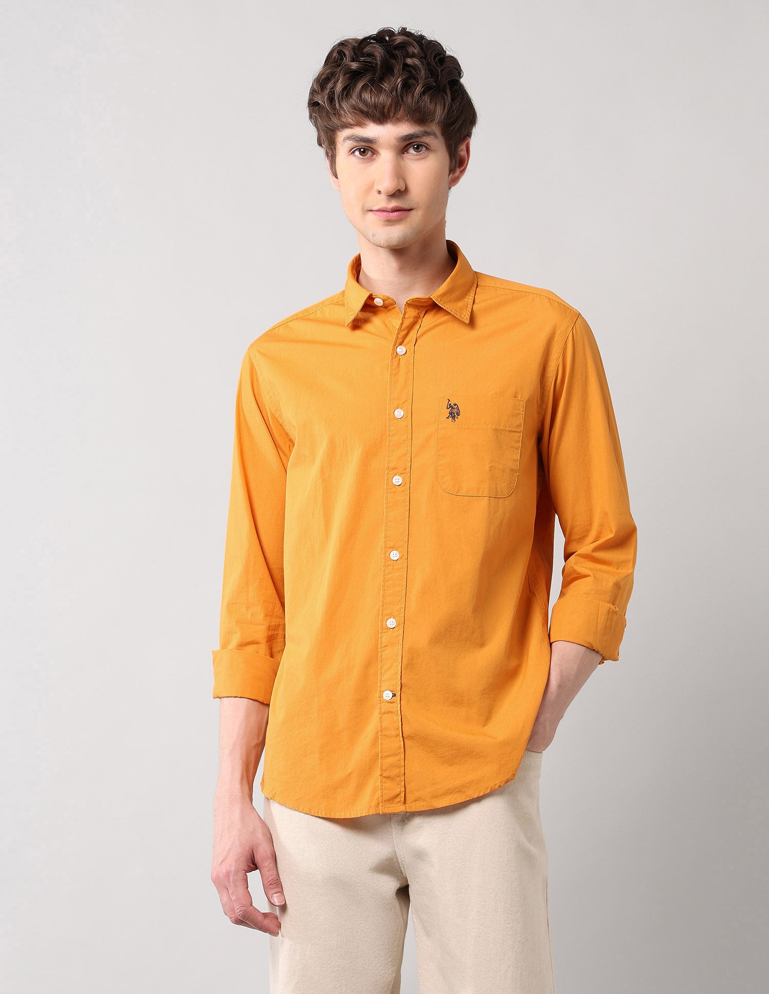 Pure Cotton Regular Fit Shirt Yellow - U.S. Polo Assn. India | Large