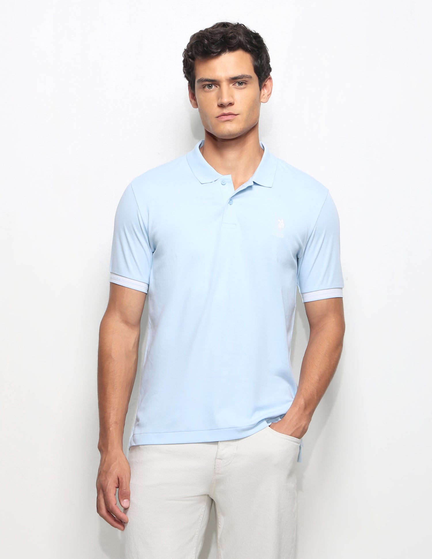 Solid Slim Fit Polo Shirt Light Blue - U.S. Polo Assn. India | Large