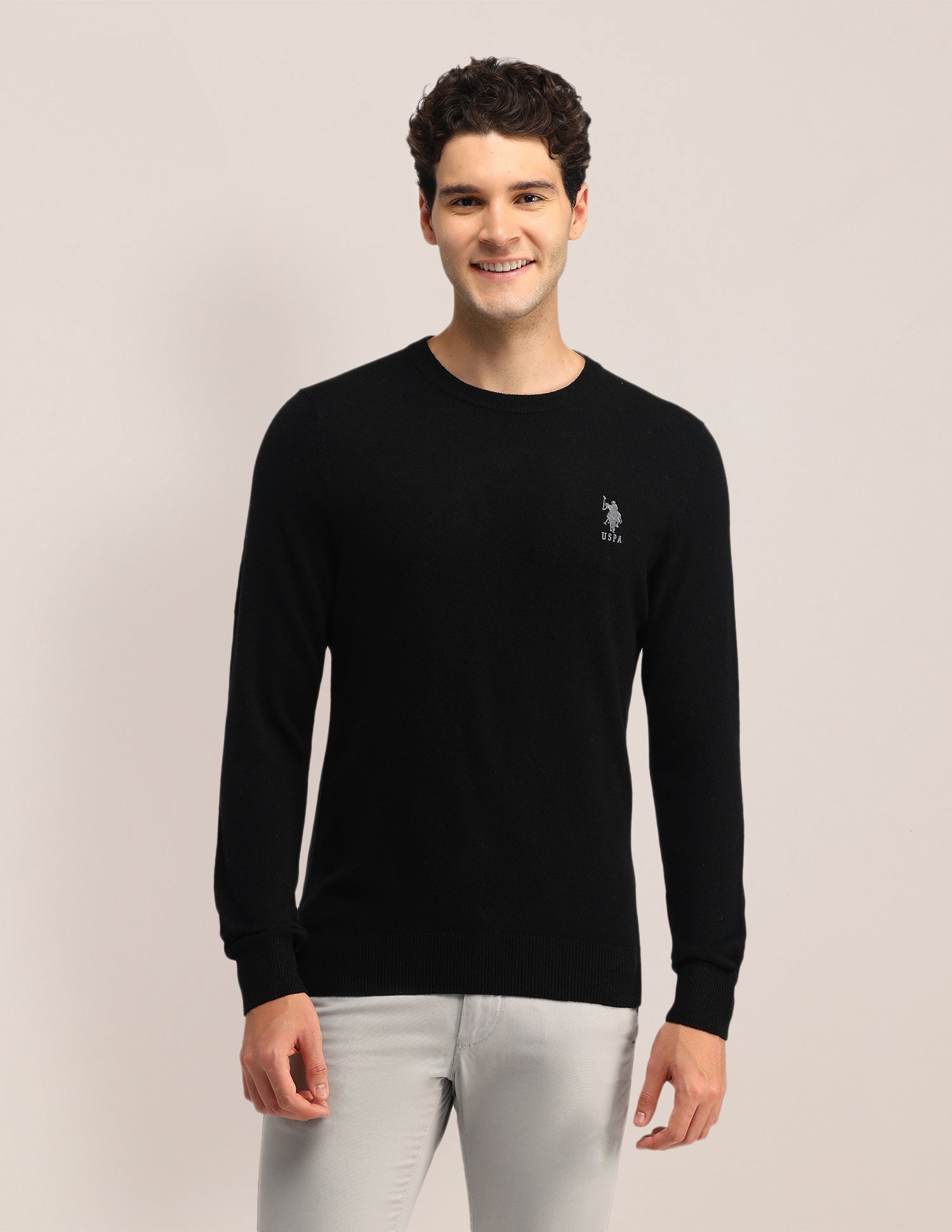 Solid Regular Fit Sweater Black - U.S. Polo Assn. India | Large