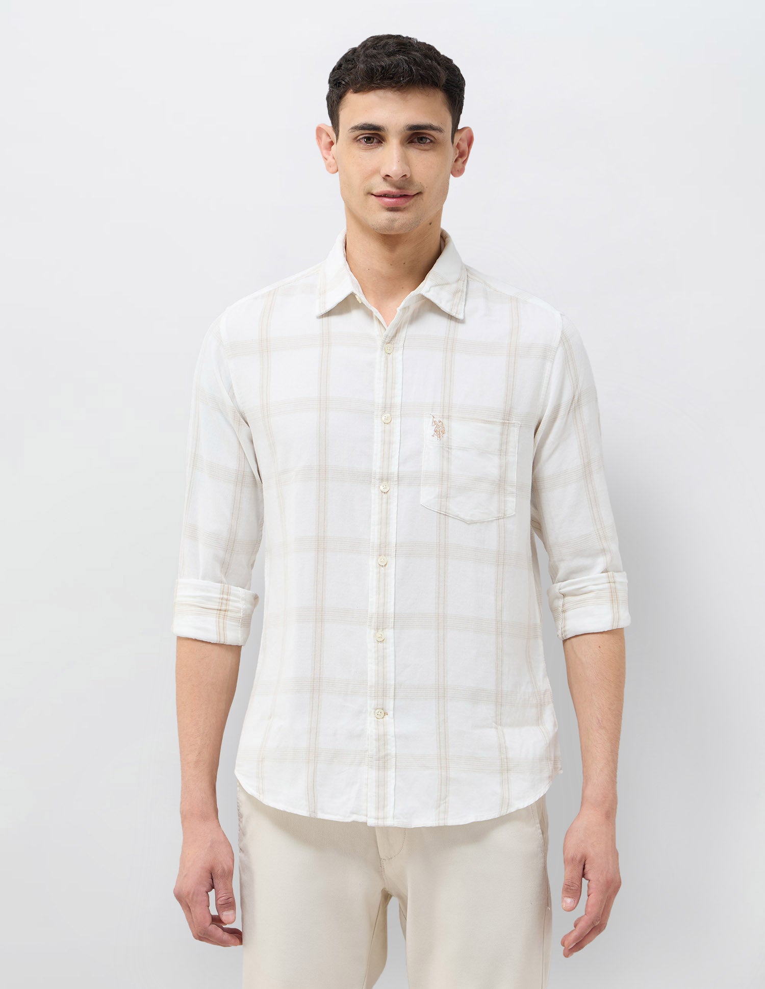Corduroy Grid Tattersall Checked Shirt Ivory - U.S. POLO ASSN. | Large