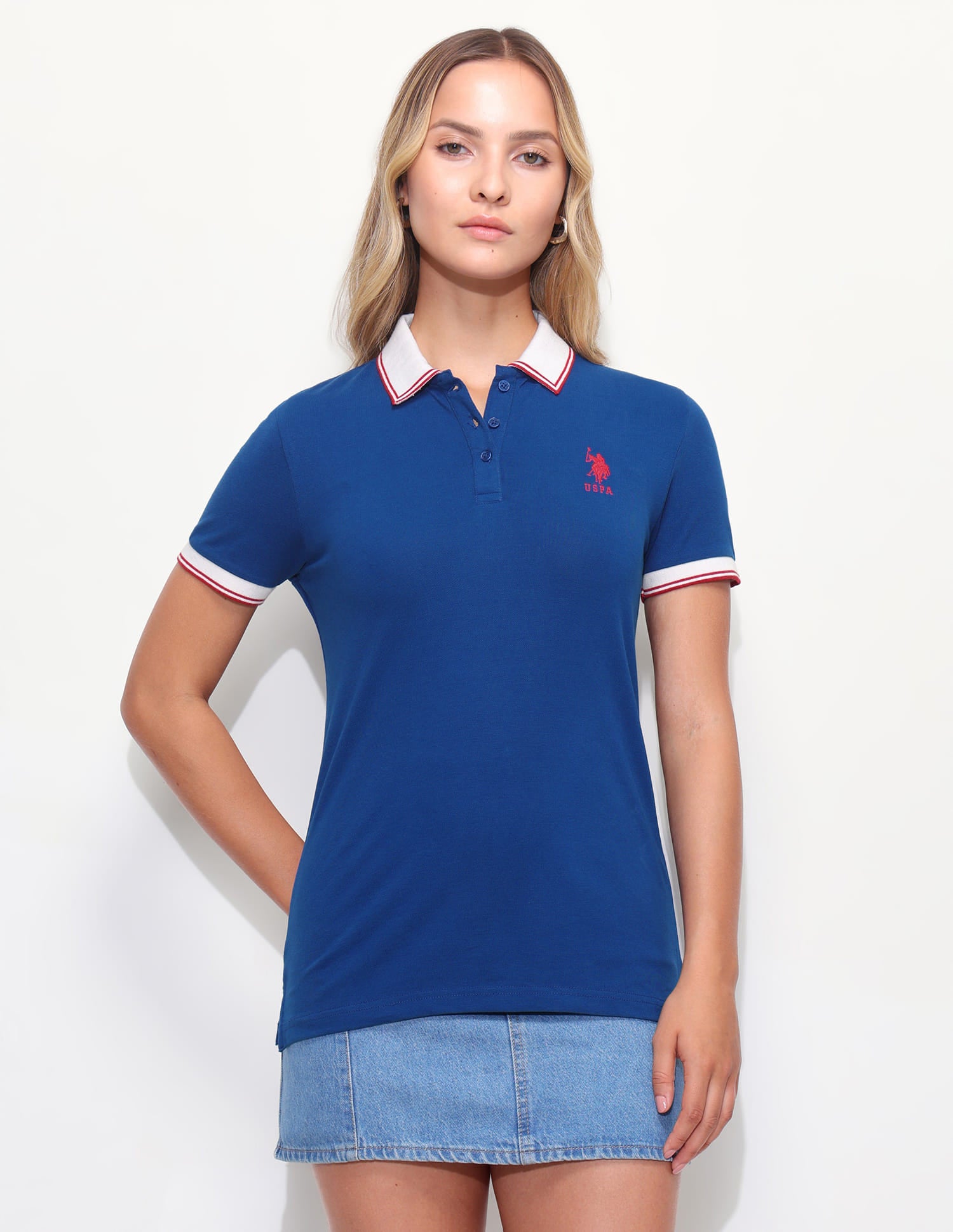 Contrast Collar Regular Fit Polo Shirt Blue - U.S. Polo Assn. India | Large