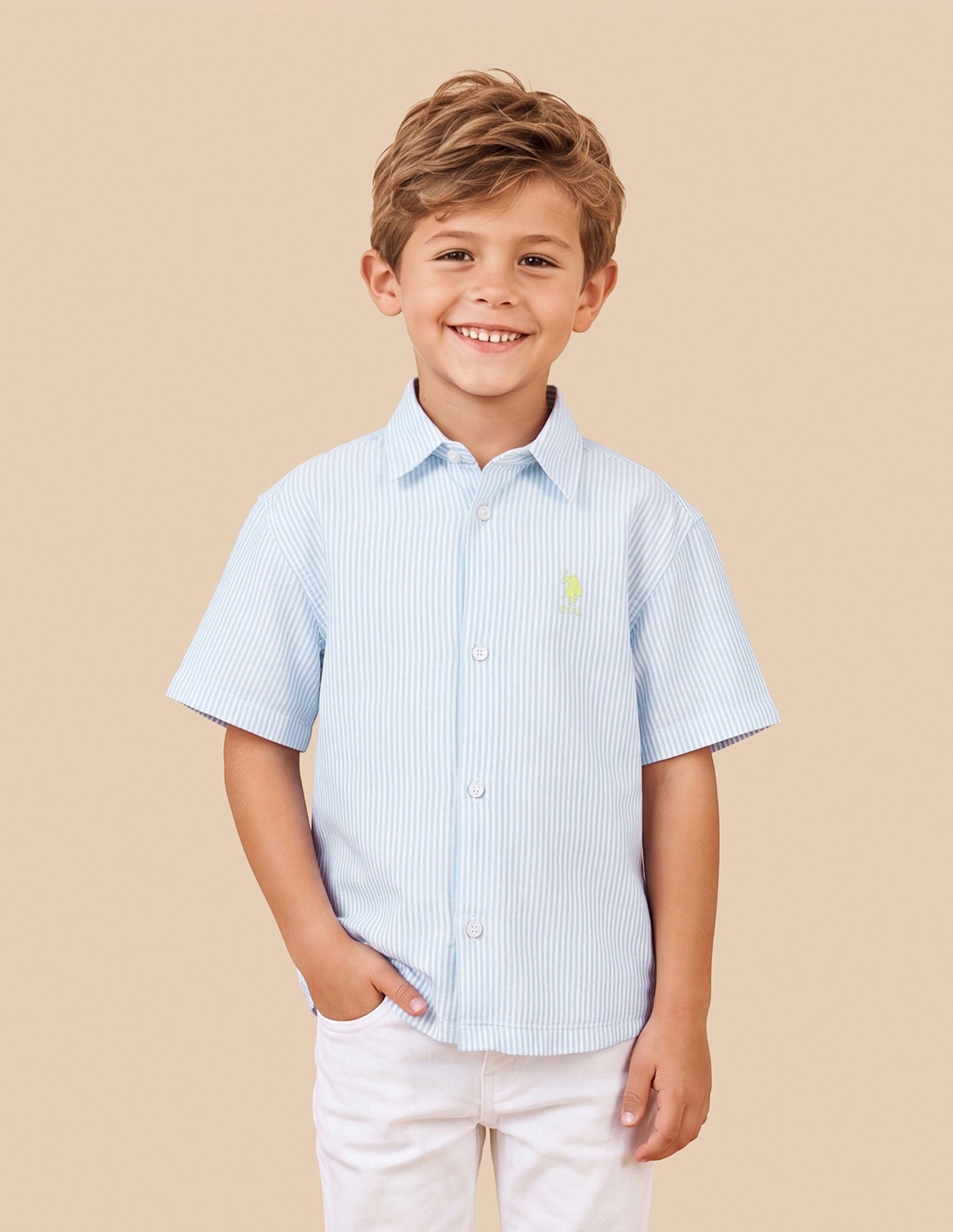 Vertical Striped Boxy Fit Shirt Light Blue - U.S. Polo Assn. India | Large