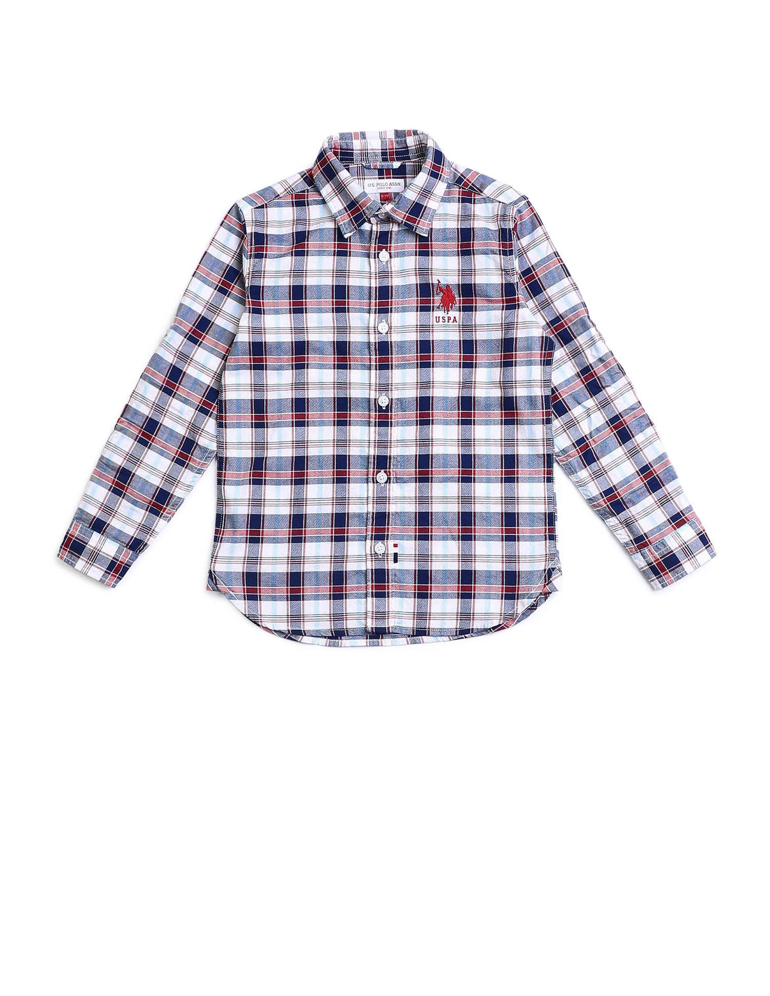 Boys Gingham Checked Regular Fit Shirt Light Blue - U.S. POLO ASSN. | Large