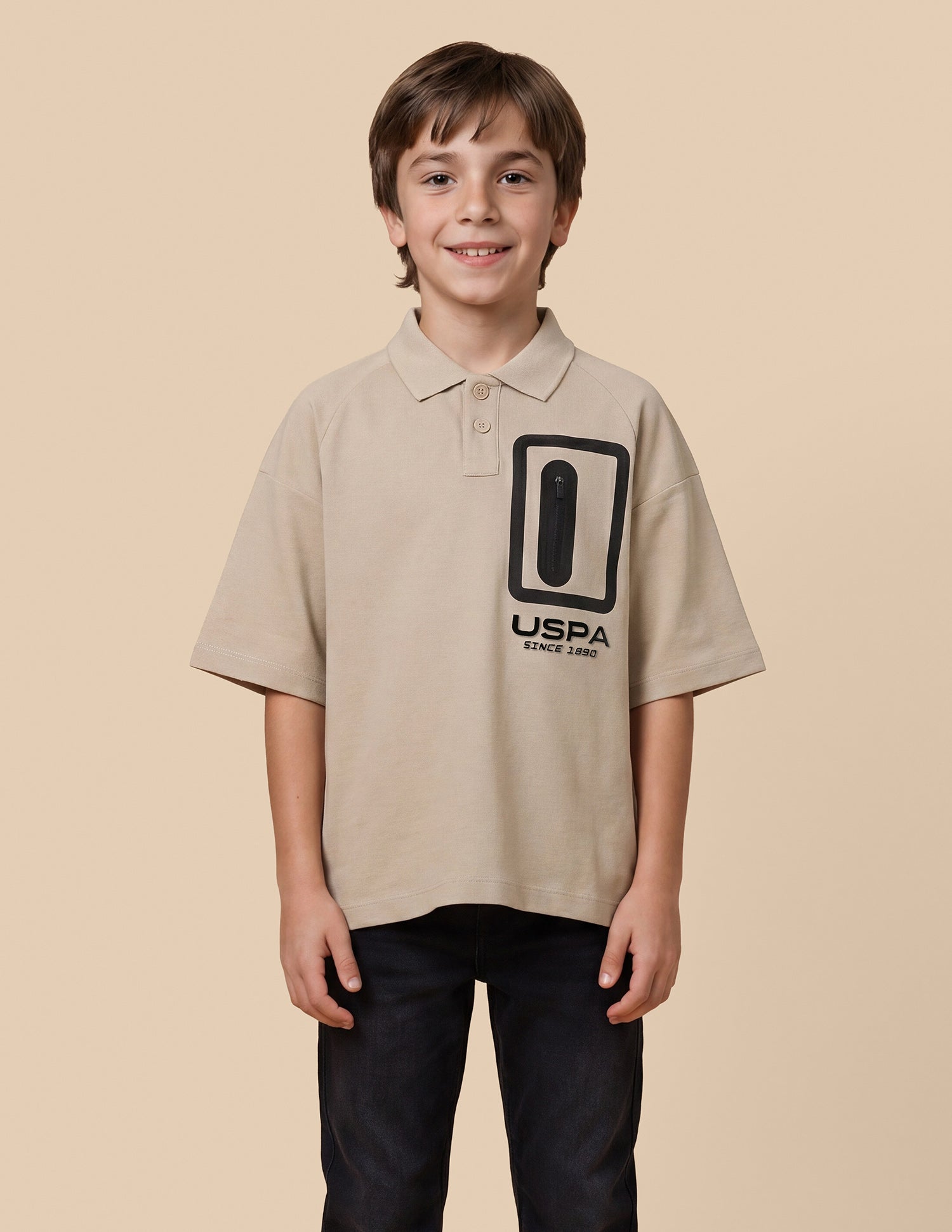 Solid Oversized Fit Polo Shirt Beige - U.S. Polo Assn. India | Large