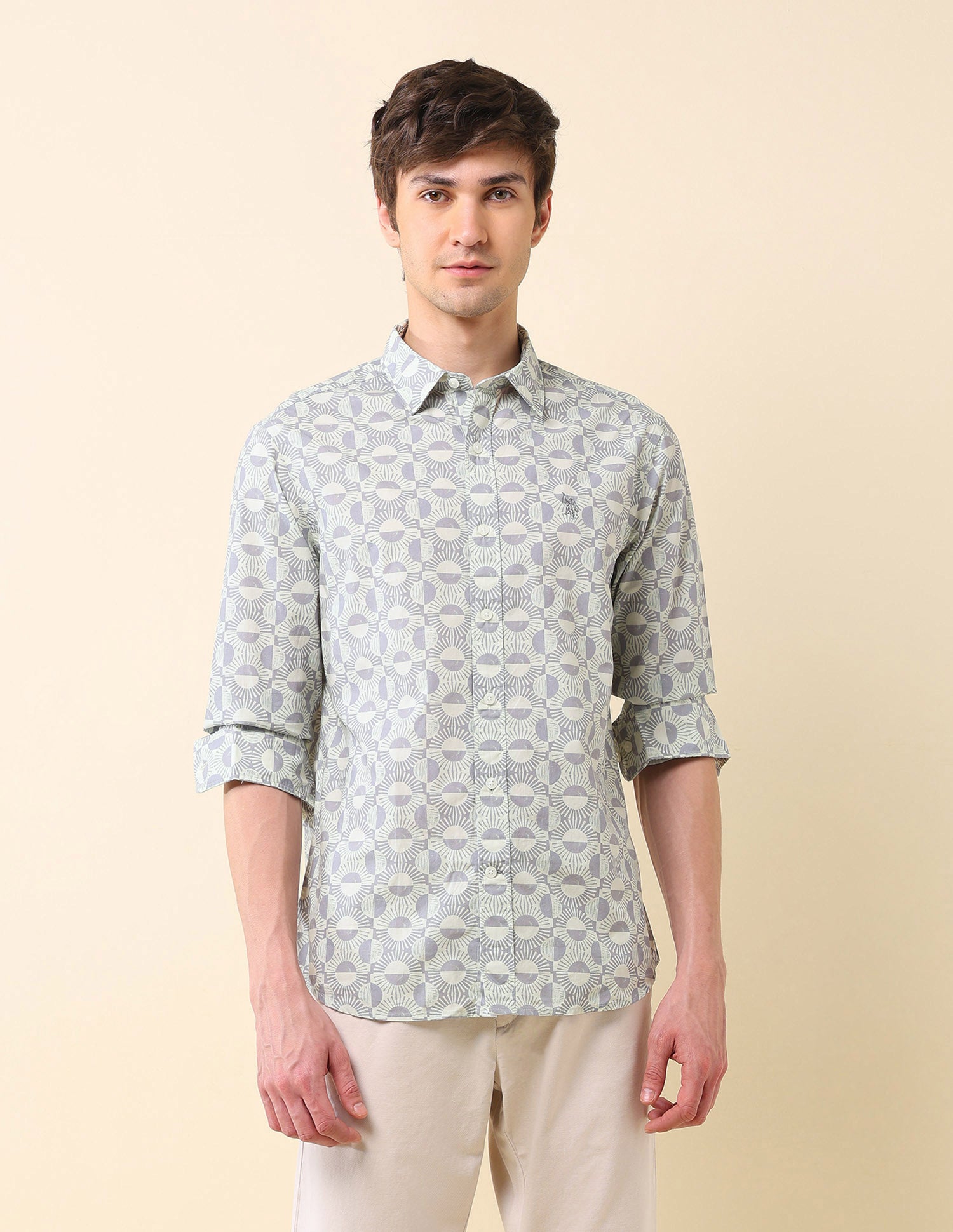 Poplin Geometric Printed Shirt Grey - U.S. Polo Assn. India | Large