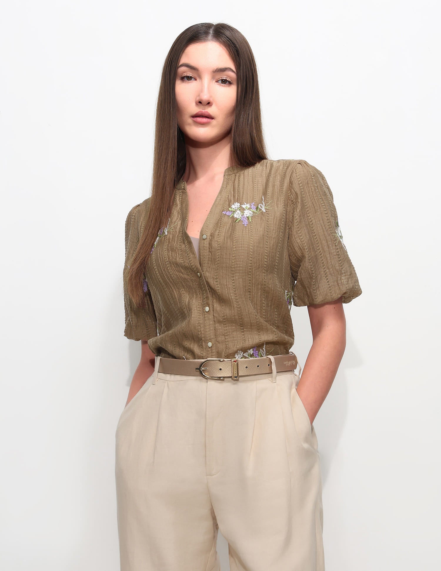 Regular Fit Floral Embroidered Top Brown - U.S. Polo Assn. India | Large