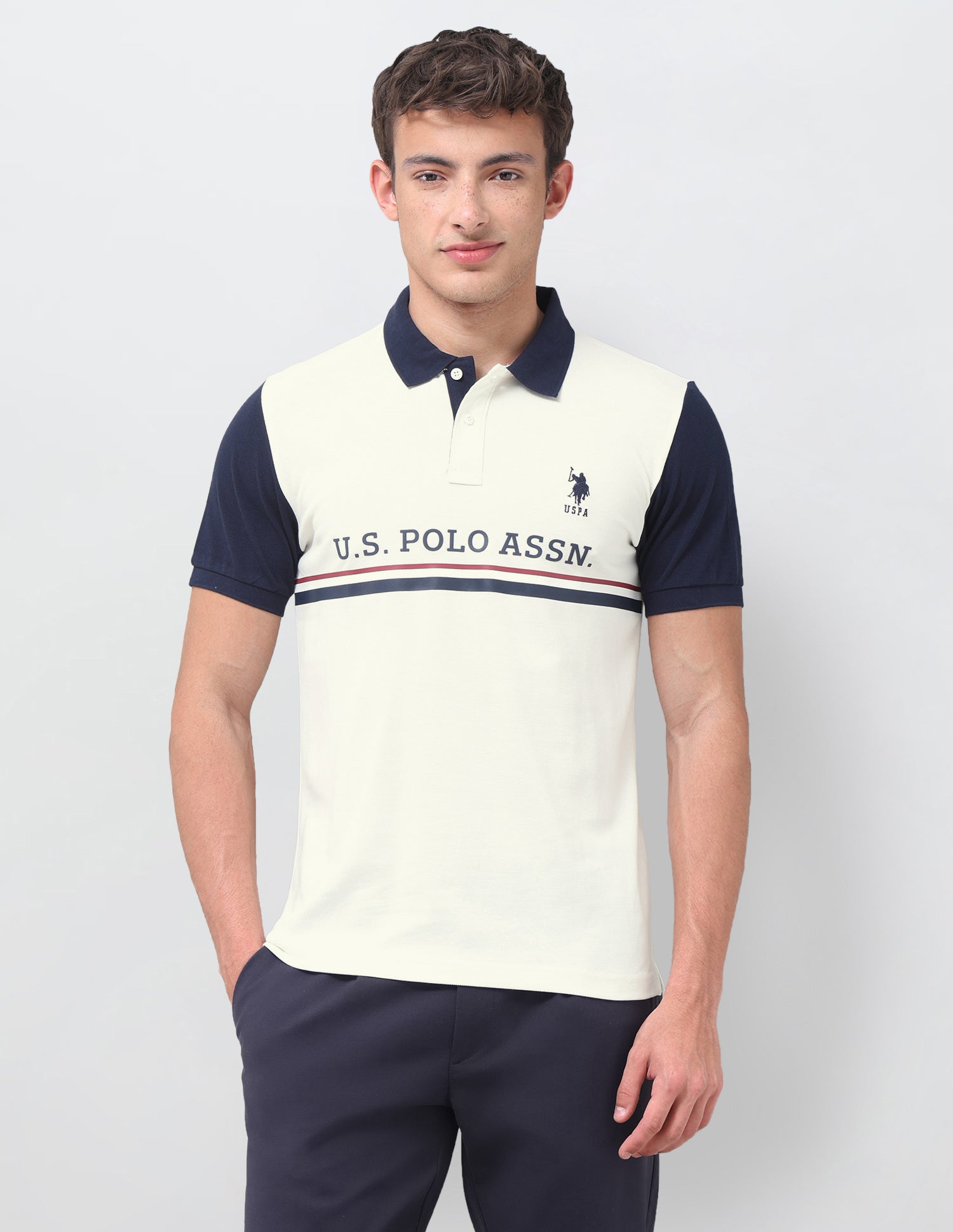 Brand Printed Regular Fit Polo Shirt Off White - U.S. Polo Assn. India | Large