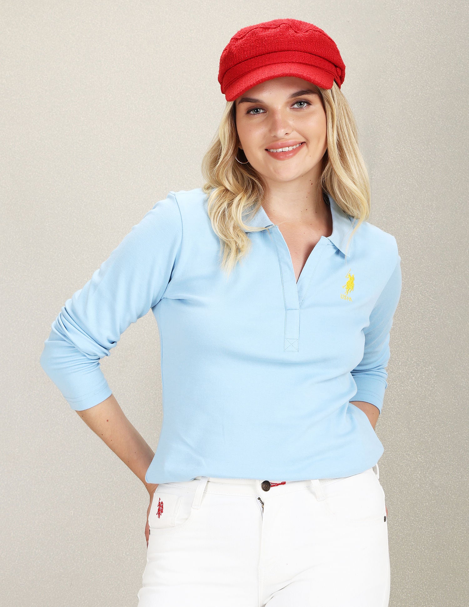 Long Sleeve Solid Polo Shirt Light Blue - U.S. POLO ASSN. | Large