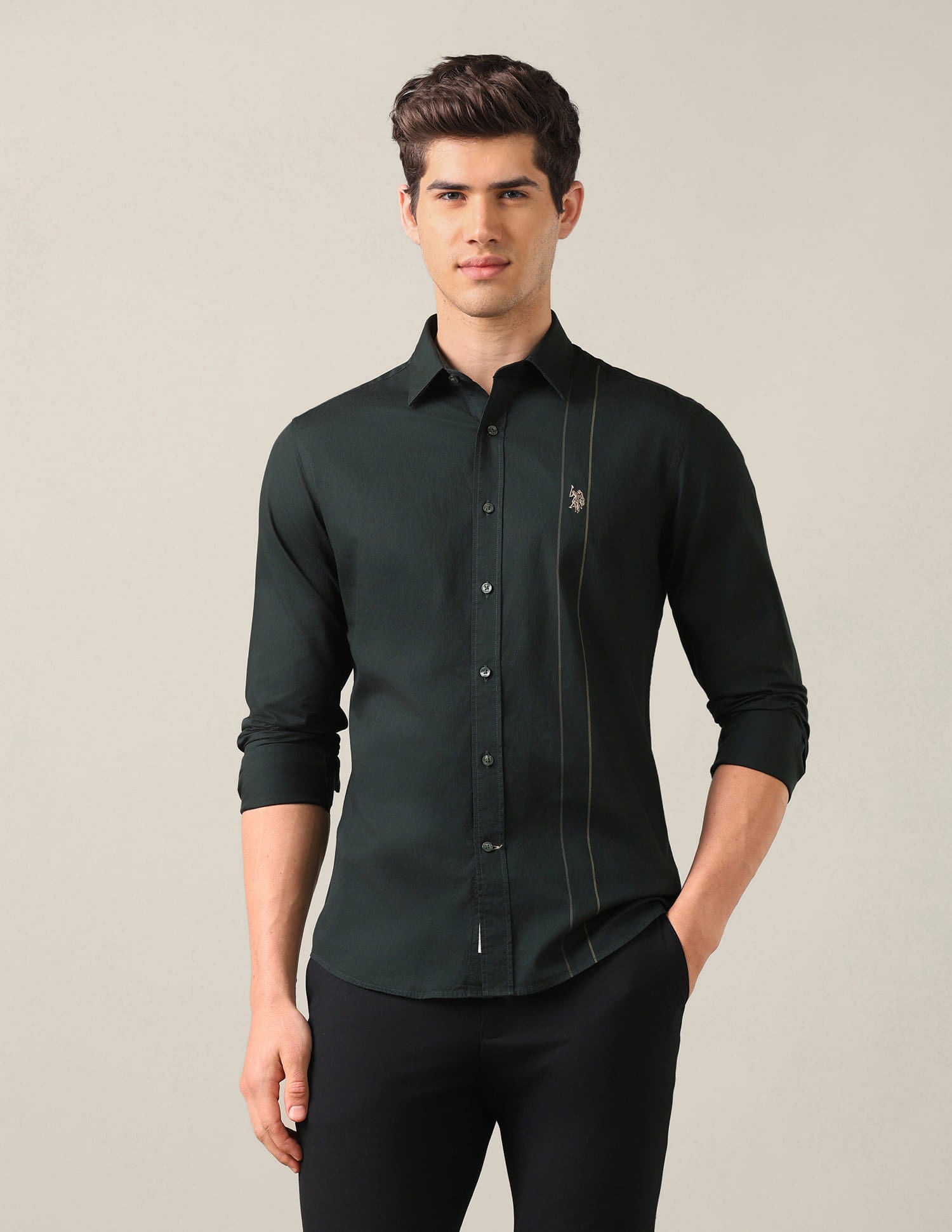 Tailored Fit Dobby Shirt Green - U.S. Polo Assn. India | Large