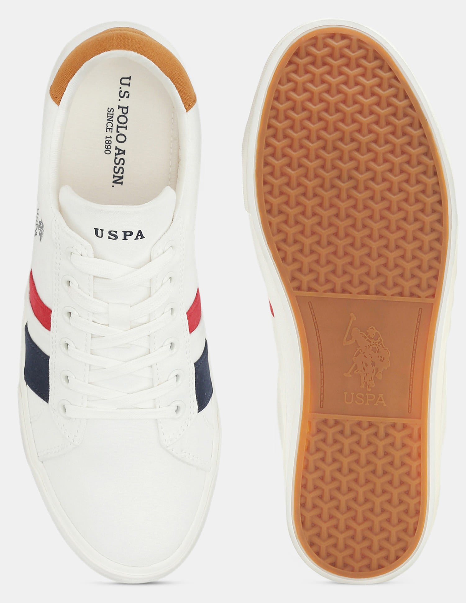 Men Striped Round Toe Abor 5.0 Sneakers Off White - U.S. Polo Assn. India | Large