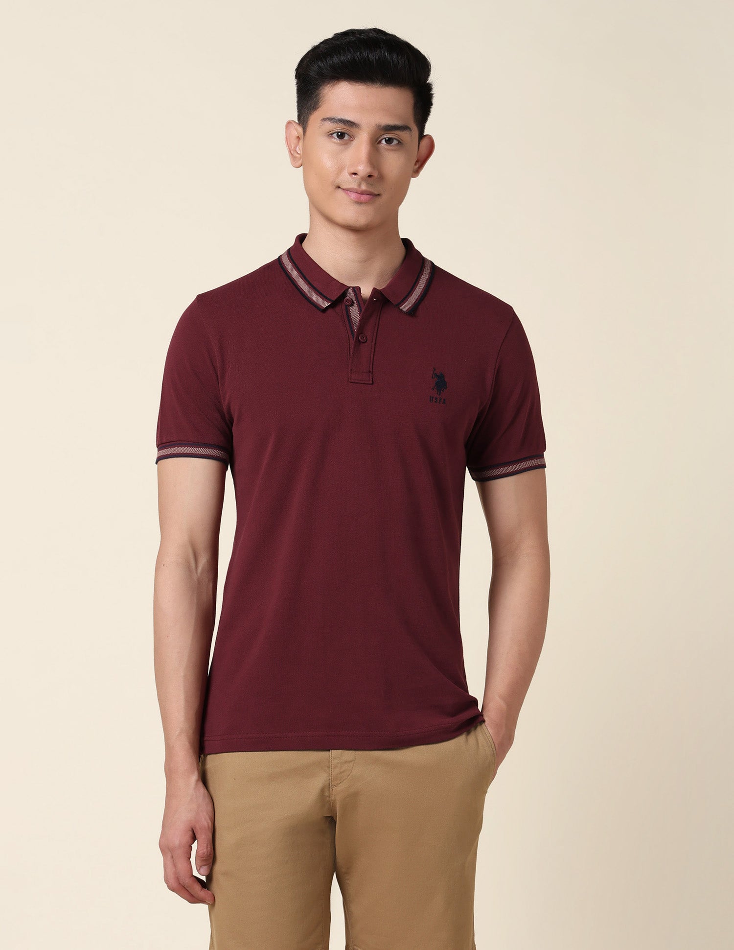 Slim Fit Pure Cotton Polo Shirt Maroon - U.S. Polo Assn. India | Large