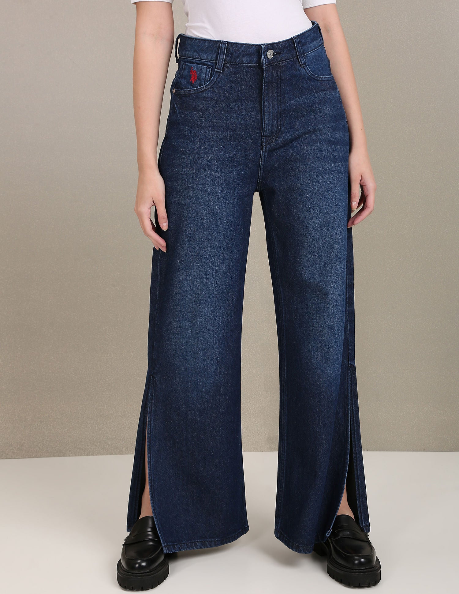 Slit Hem Flared Jeans Dark Blue - U.S. Polo Assn. India | Large