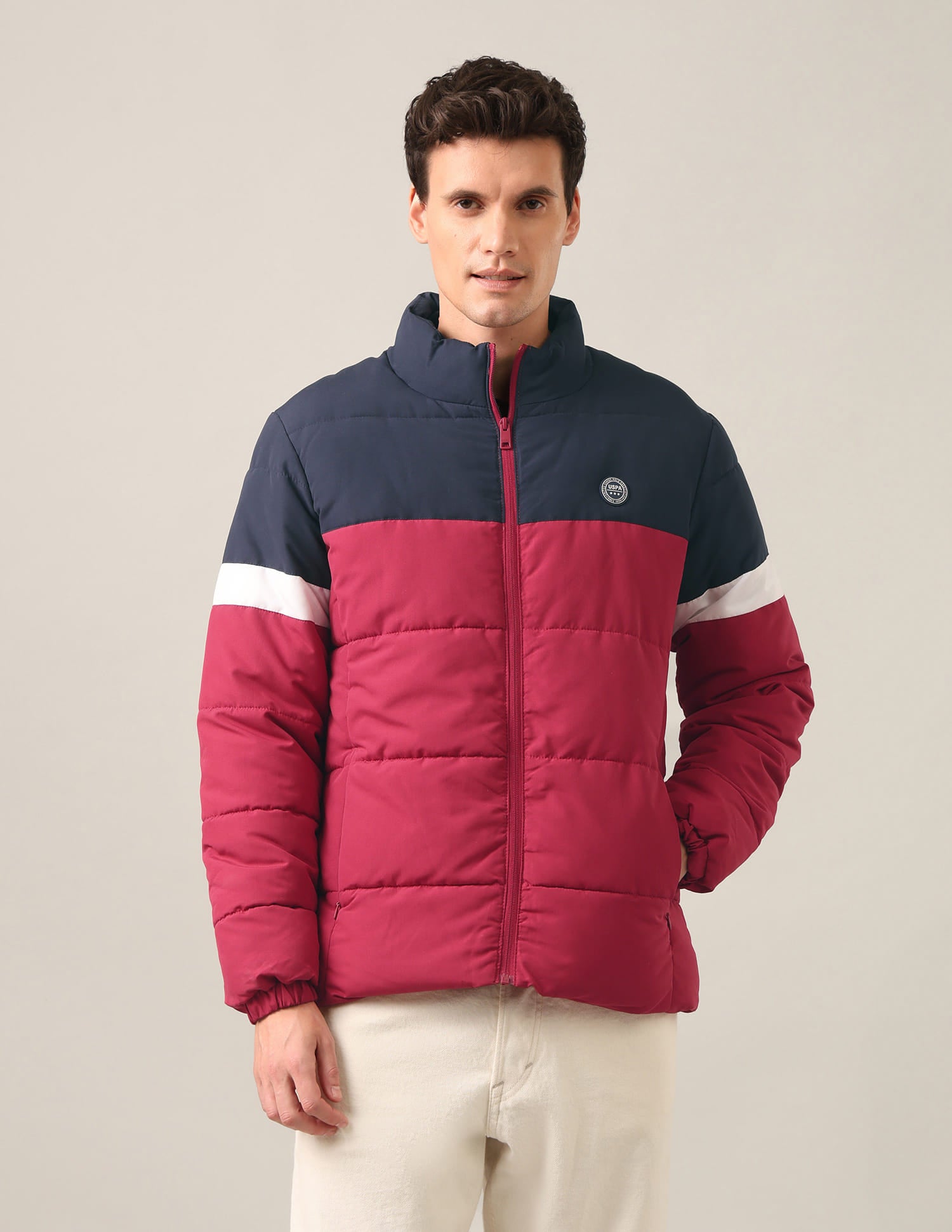 High Neck Colour Block Jacket Navy and Red - U.S. Polo Assn. India | Large