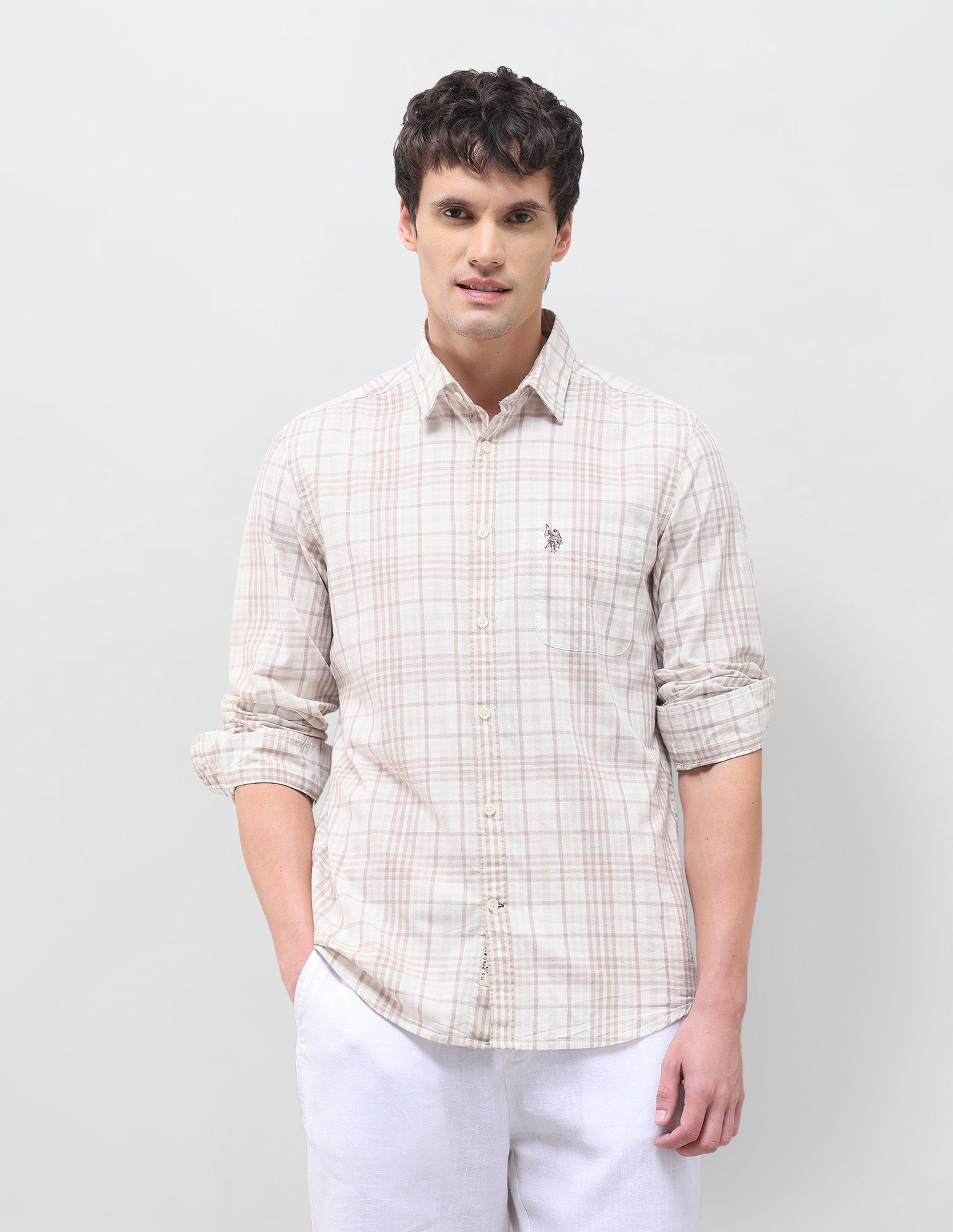 Tartan Checked Regular Fit Shirt Beige - U.S. Polo Assn. India | Large