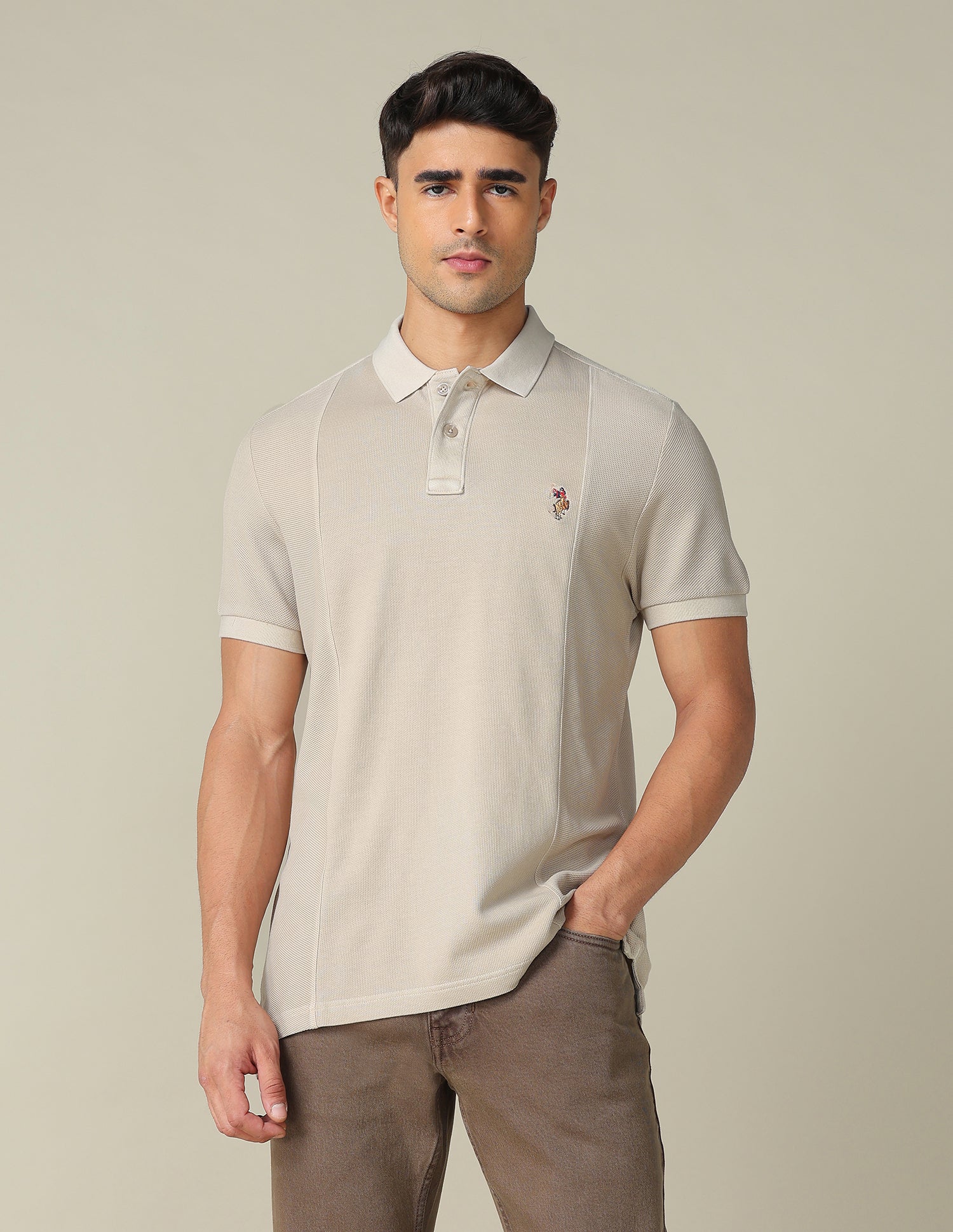 Pure Cotton Muscle Fit Polo Shirt Beige - U.S. POLO ASSN. | Large
