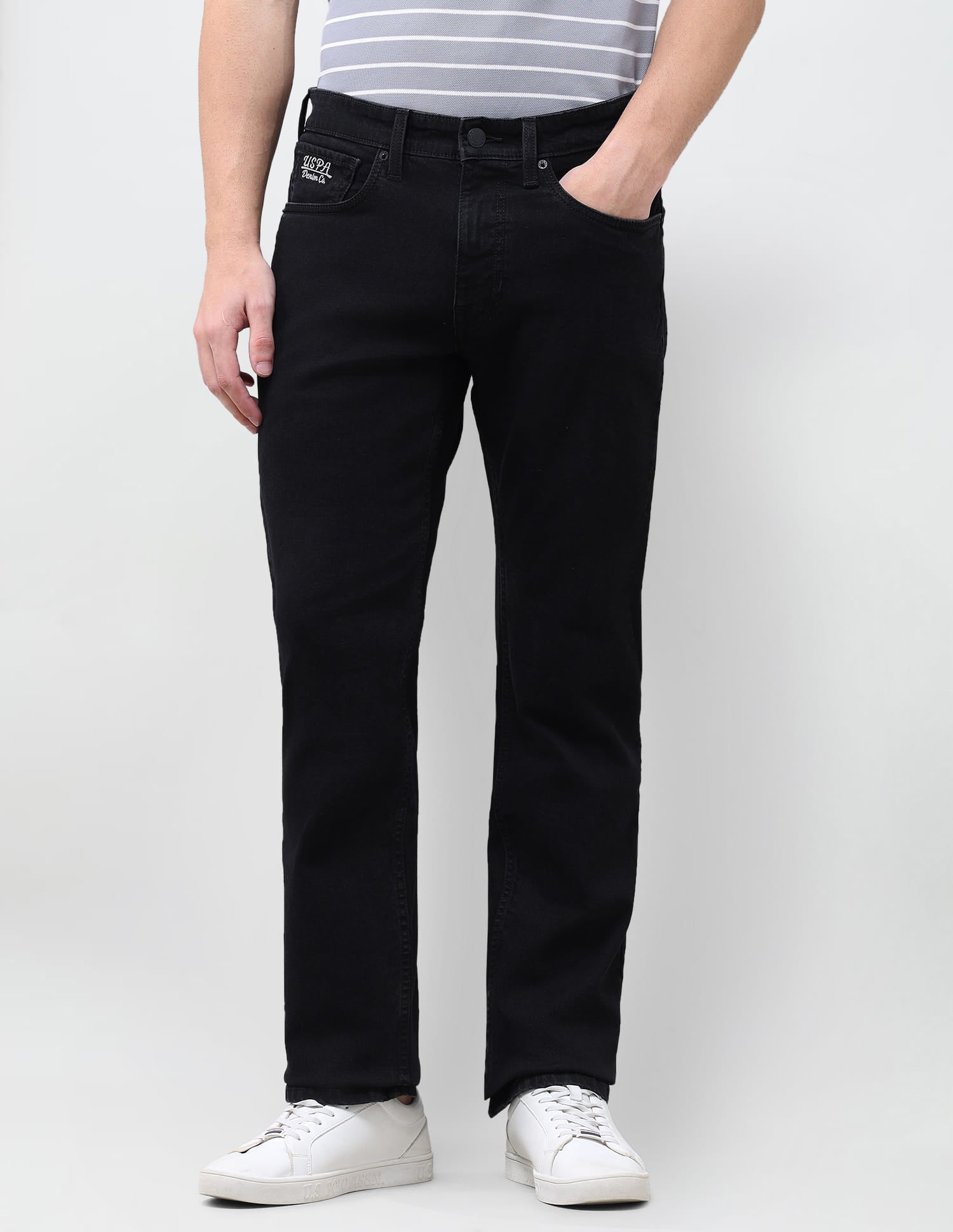 Solid Slim Straight Fit Jeans Black - U.S. Polo Assn. India | Large