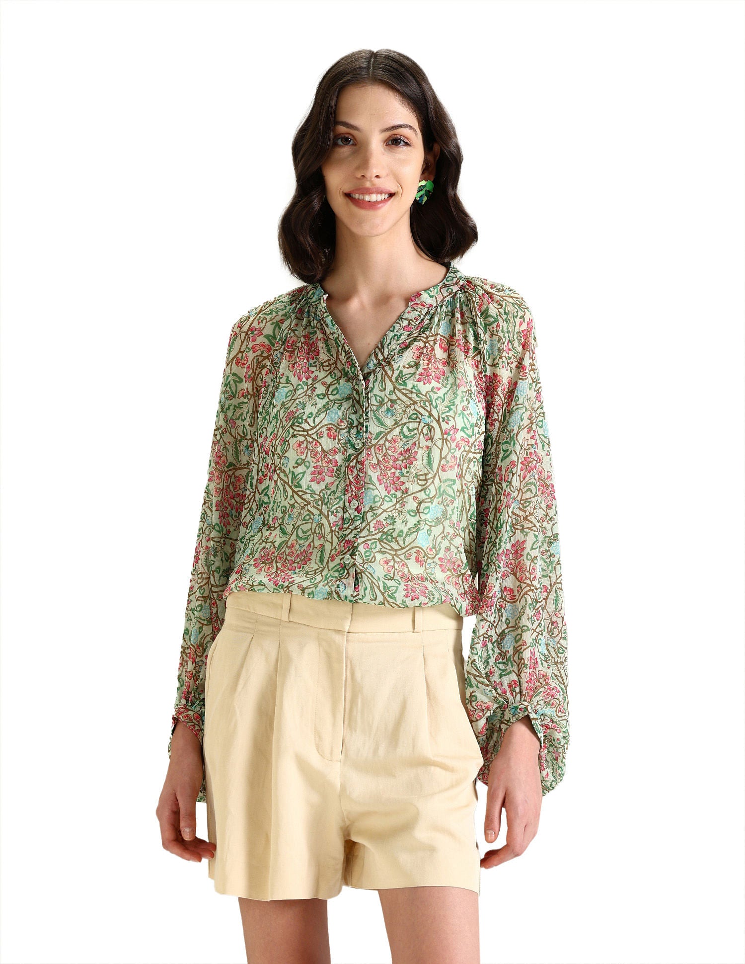 Notch Neck Floral Top Orange, Grey and White - U.S. POLO ASSN. | Large