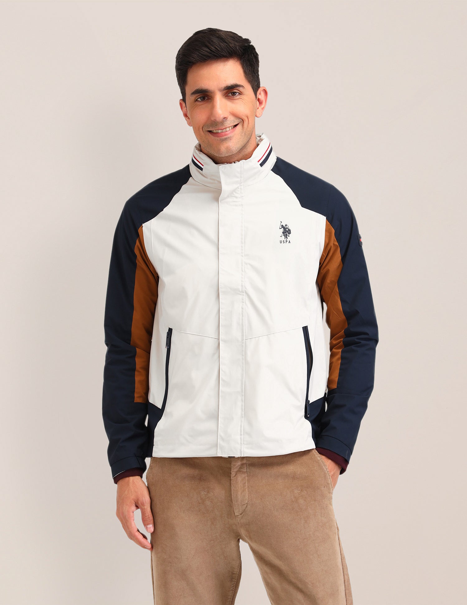 Colour blocked Regular Fit Jacket Ecru - U.S. POLO ASSN. | Large