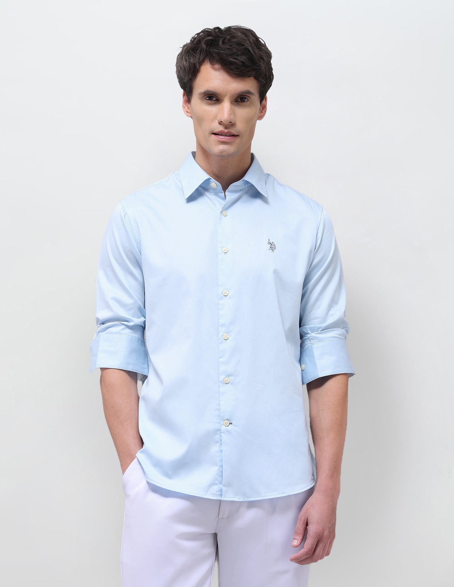 Satin Solid Shirt Light Blue - U.S. Polo Assn. India | Large