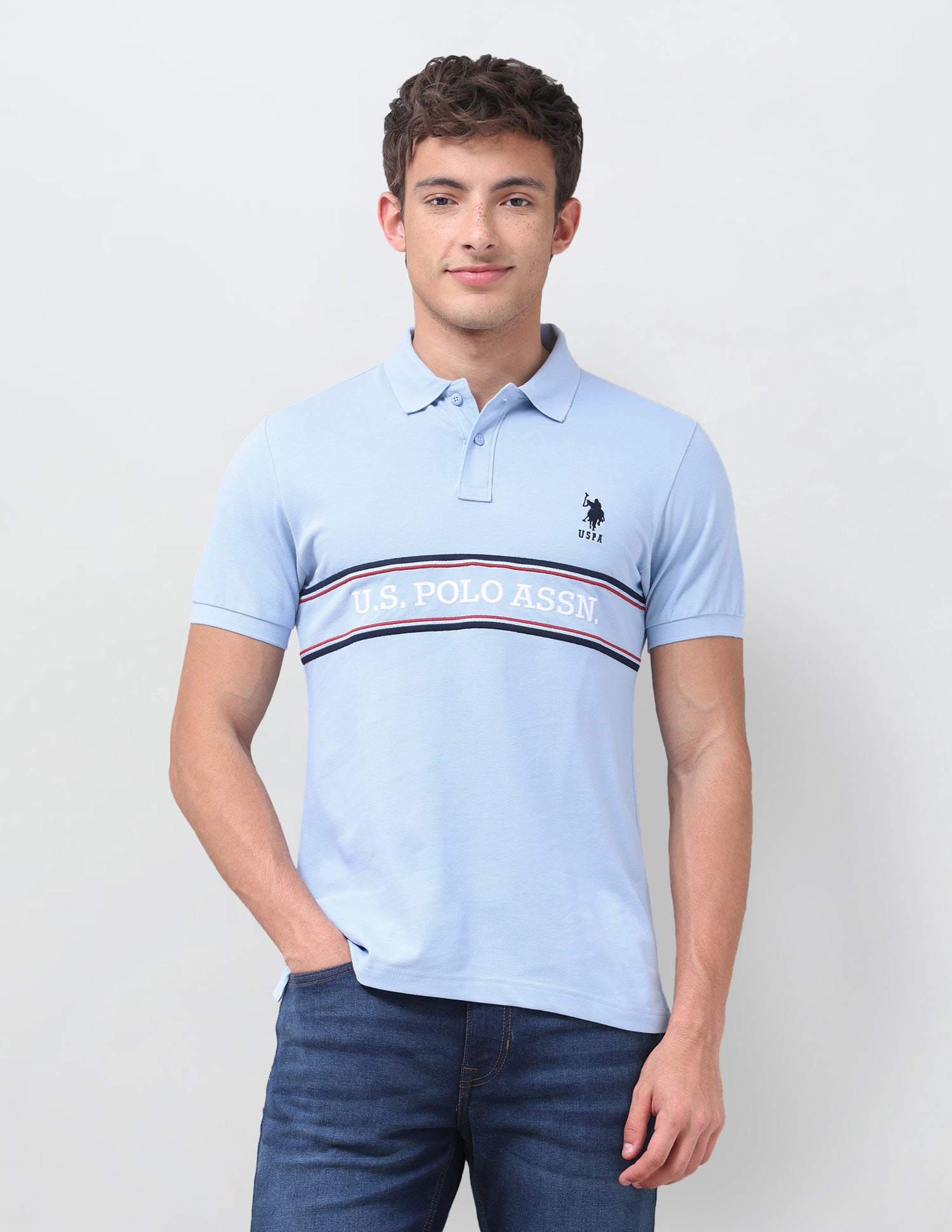 Brand Embroidered Regular Fit Polo Shirt Light Blue - U.S. Polo Assn. India | Large