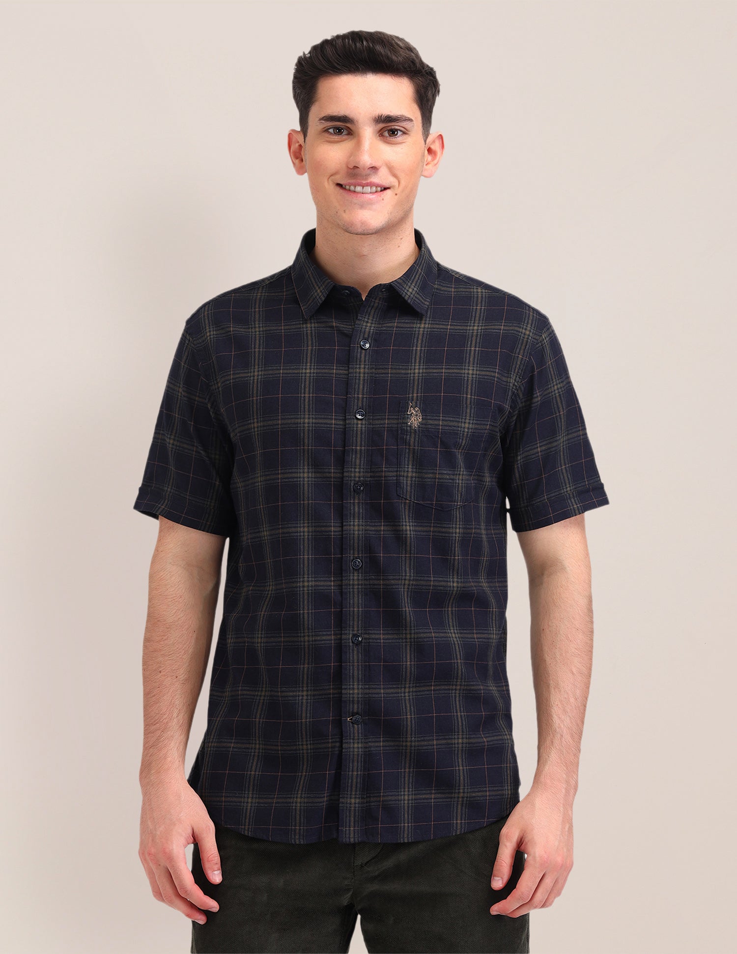 Plaid Checked Cotton Shirt Navy - U.S. Polo Assn. India | Large