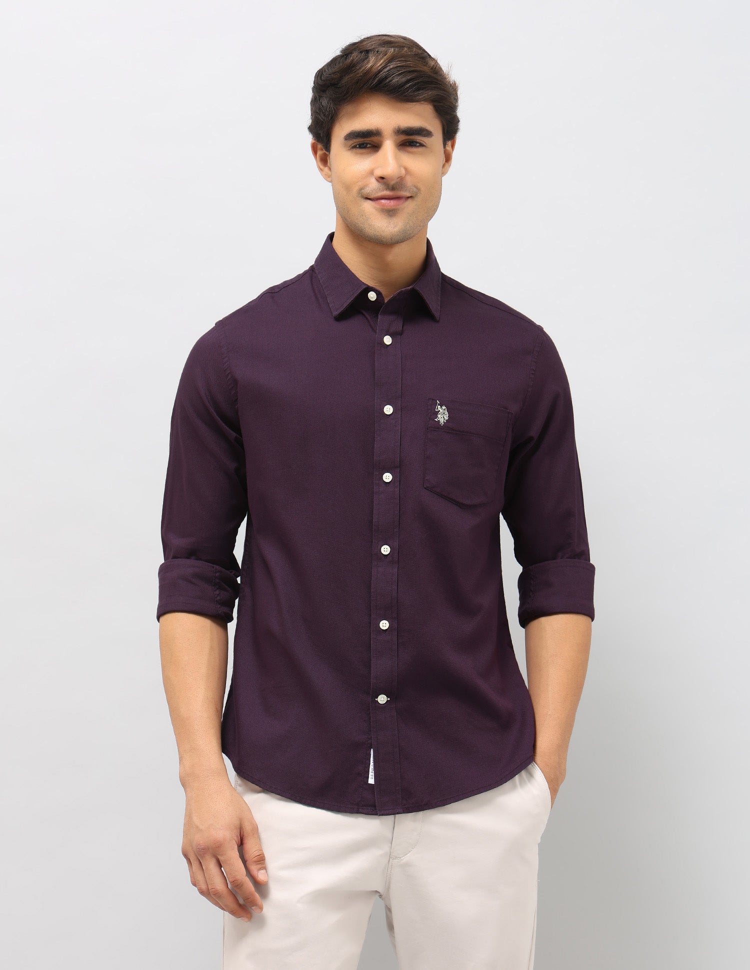 Dobby Tailored Fit Shirt Burgundy - U.S. POLO ASSN. | Large