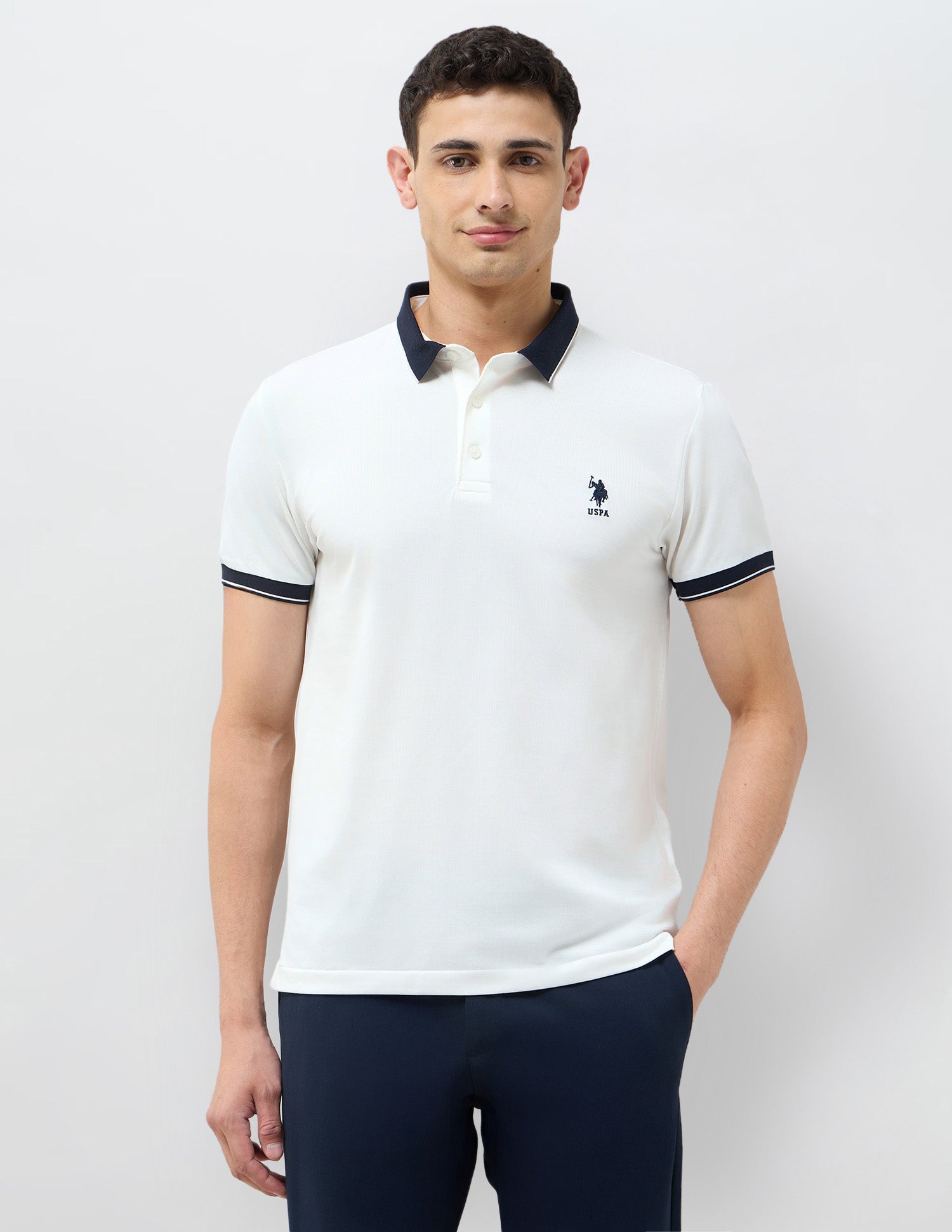 Solid Slim Fit Polo Shirt Off White - U.S. Polo Assn. India | Large