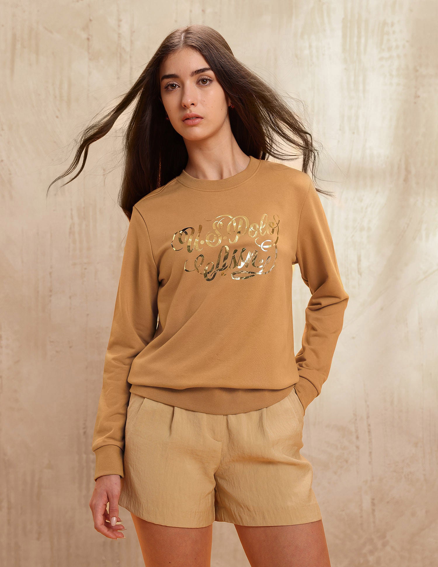 Brand Printed Regular Fit Sweatshirt Light Brown - U.S. POLO ASSN. | Large