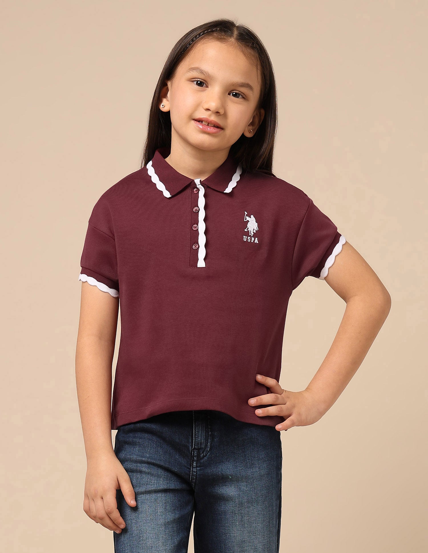 Girls Solid Boxy Fit Top Burgundy - U.S. POLO ASSN. | Large