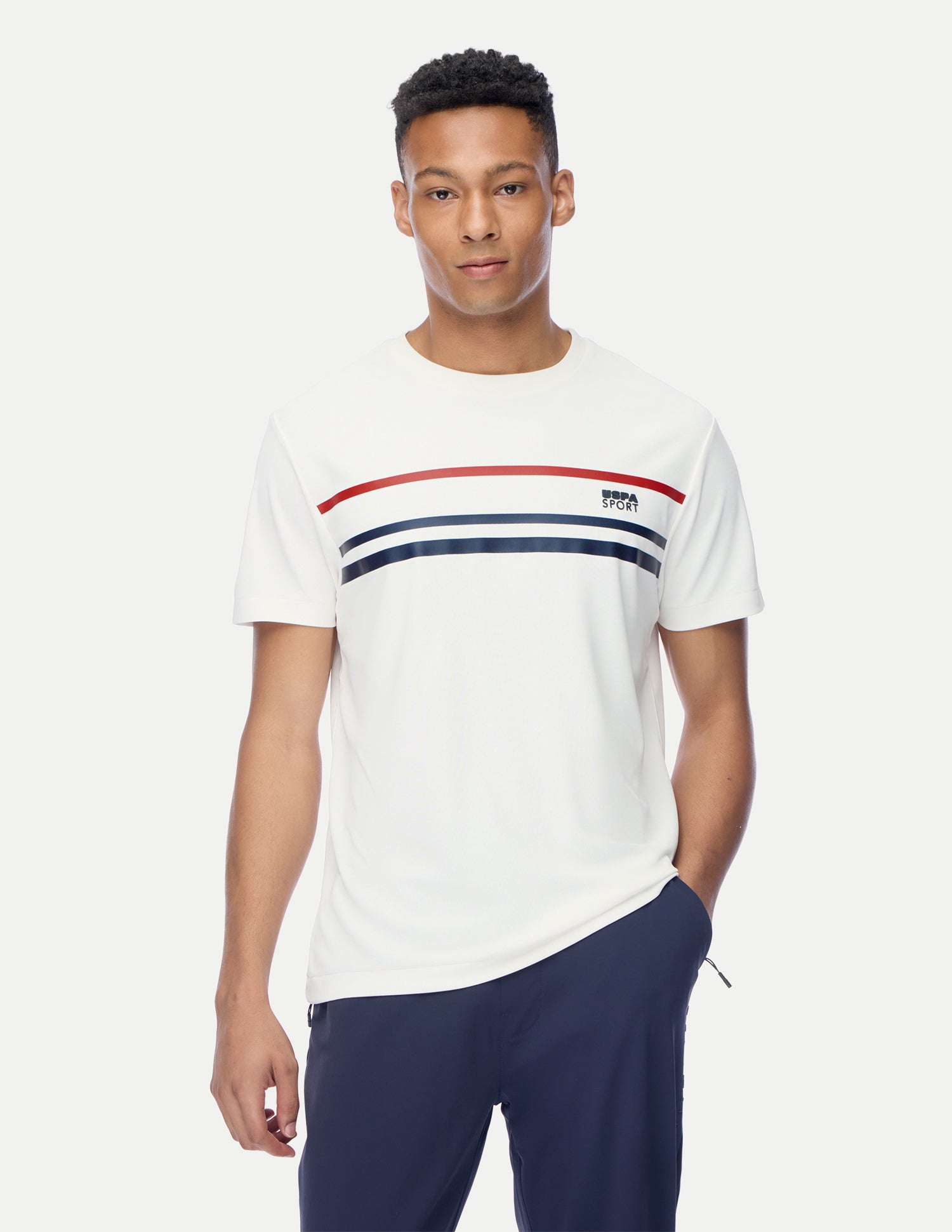 Horizontal Striped Regular Fit Active T-Shirt White - U.S. Polo Assn. India | Large