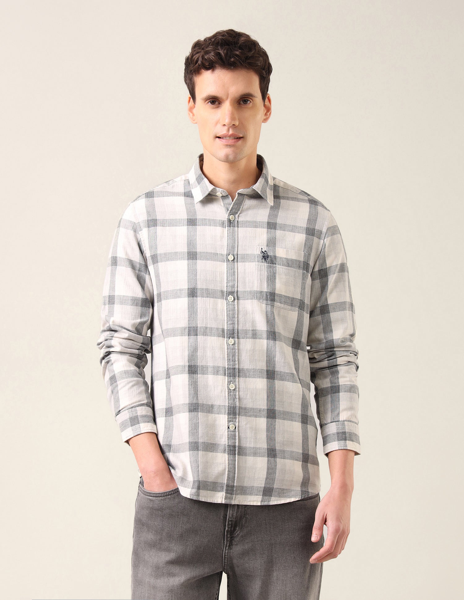 Grid Tattersall Checked Twill Shirt Grey - U.S. Polo Assn. India | Large