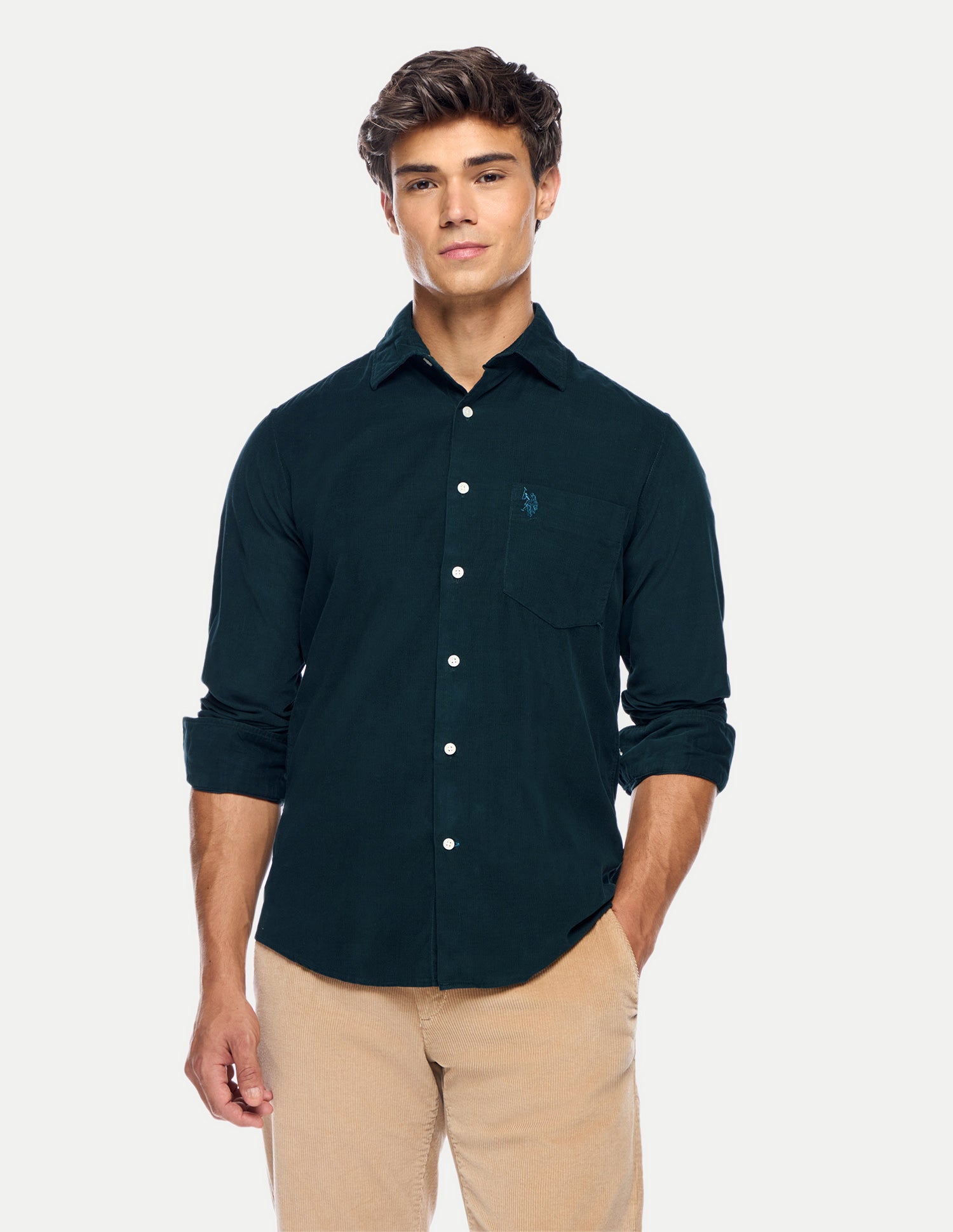 Tailored Fit Corduroy Shirt Teal - U.S. Polo Assn. India | Large