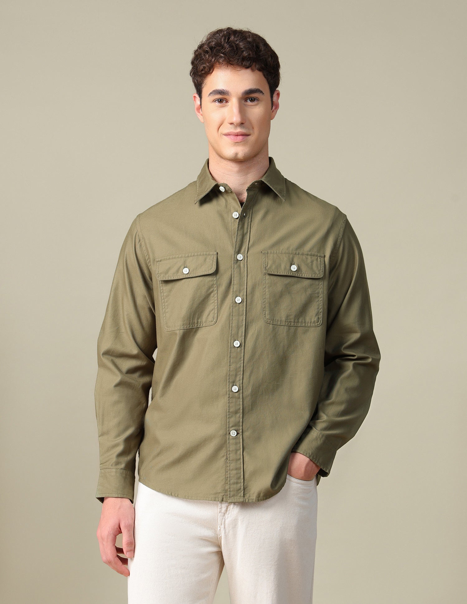 Twill Regular Fit Shirt Khaki - U.S. Polo Assn. India | Large