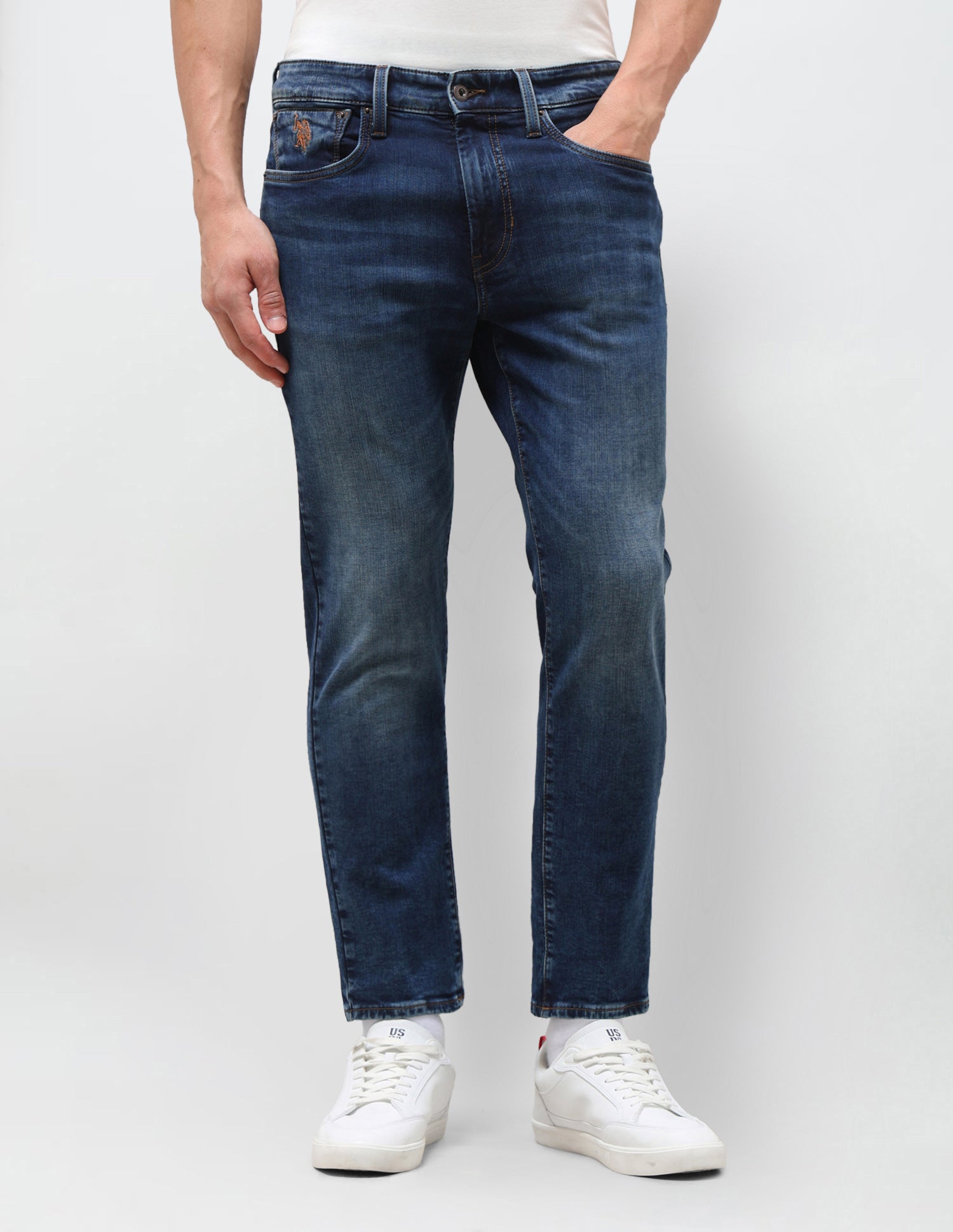 Cole Comfort Cropped Fit Blue Jeans Mid Blue - U.S. Polo Assn. India | Large