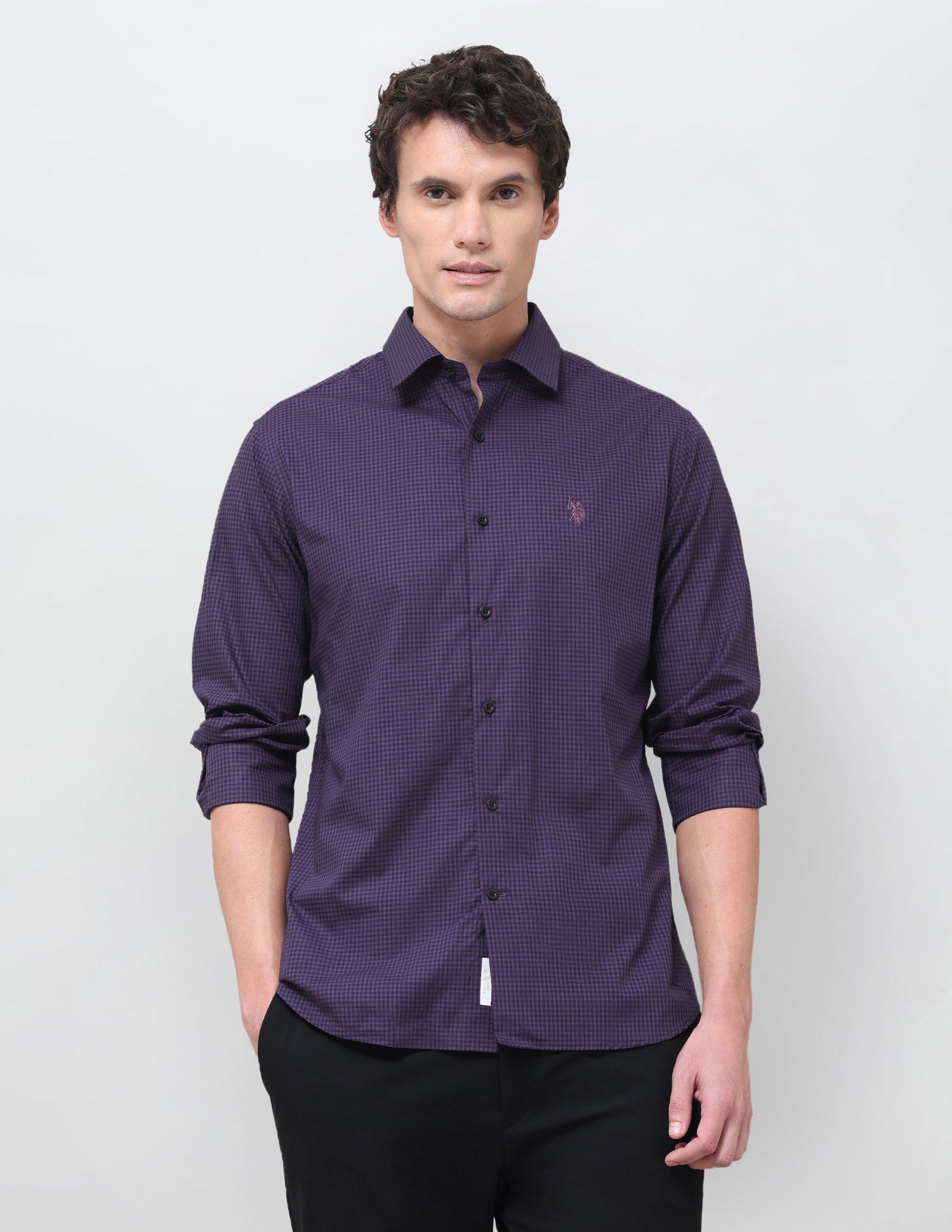 Gingham Checked Poplin Shirt Dark Purple - U.S. Polo Assn. India | Large