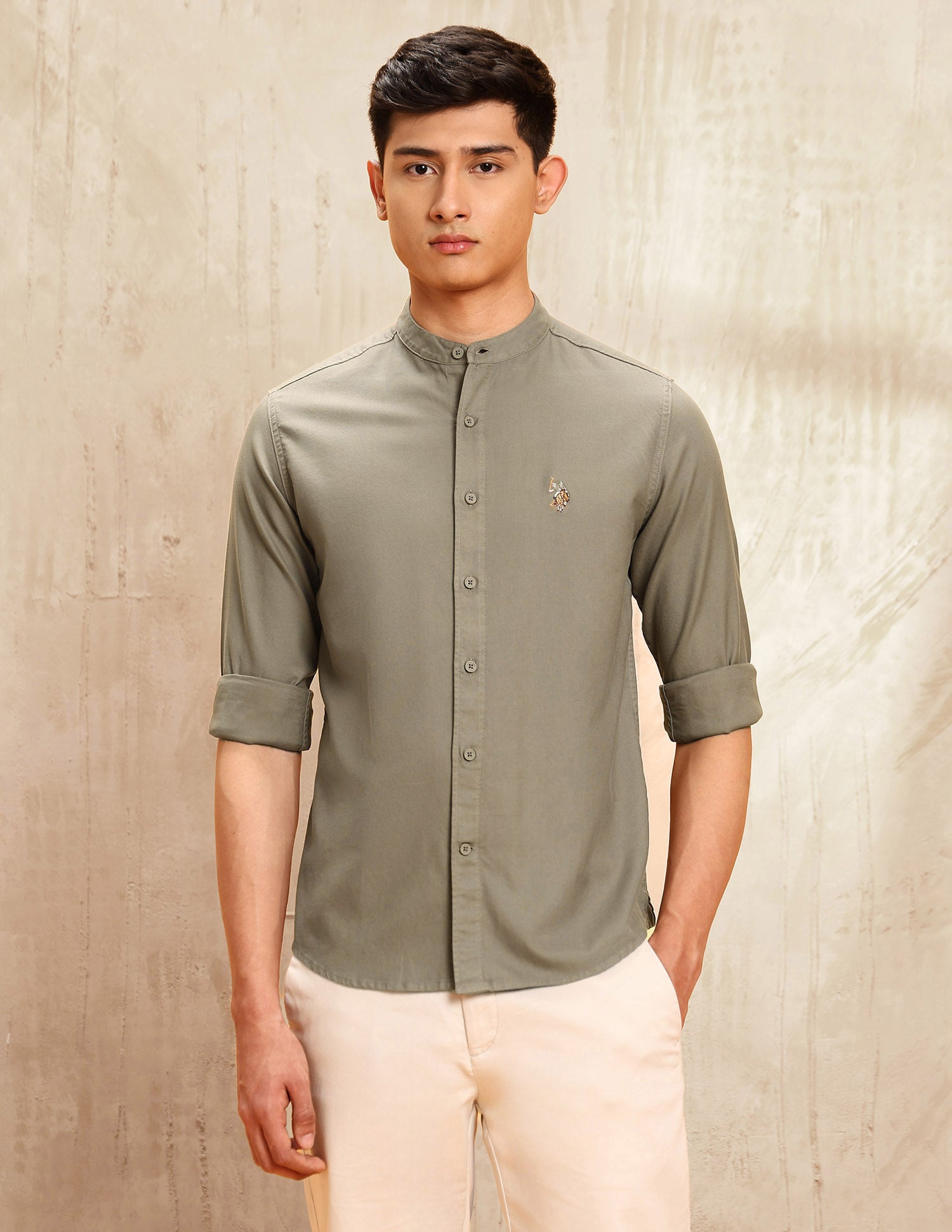 Twill Regular Fit Shirt Khaki - U.S. POLO ASSN. | Large