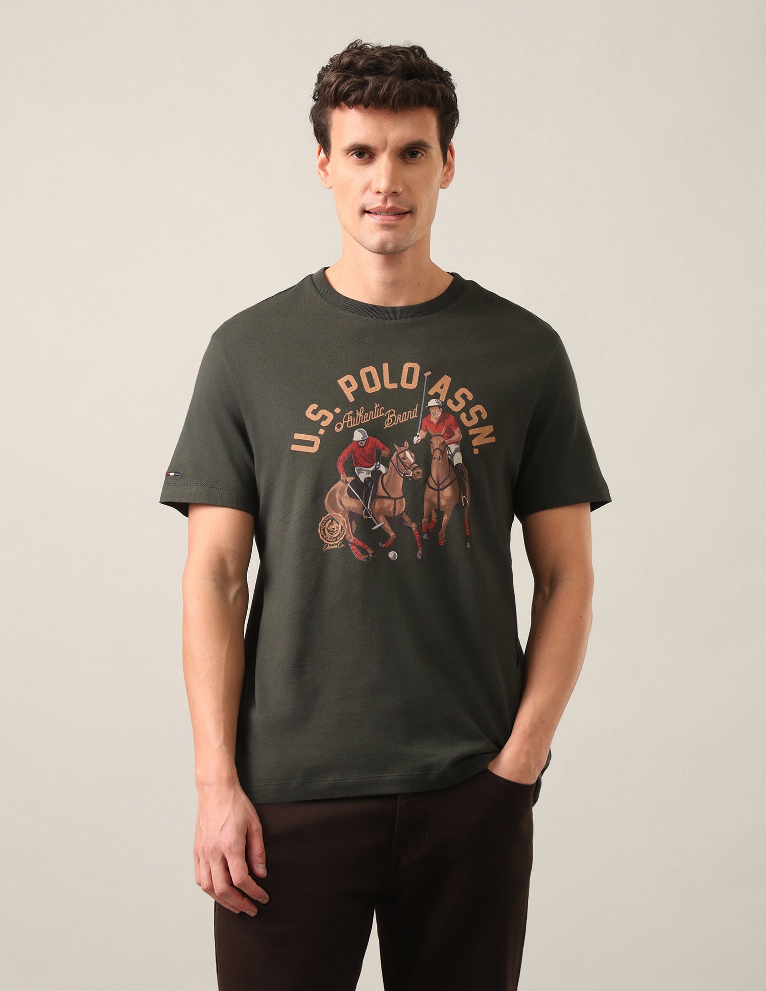 Graphic Brand Printed Slim Fit T-Shirt Olive - U.S. Polo Assn. India | Large