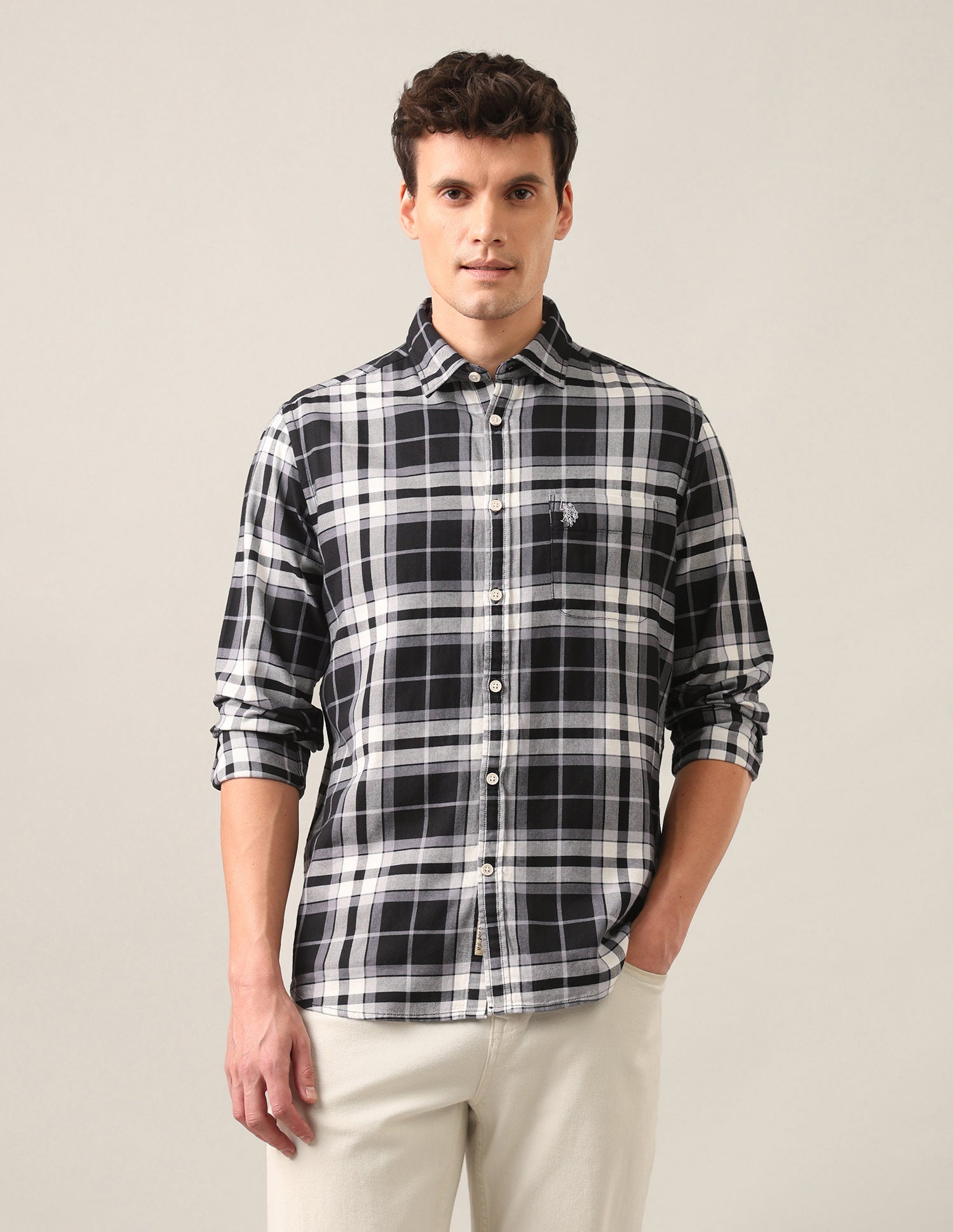 Tartan Checked Twill Shirt Black - U.S. Polo Assn. India | Large
