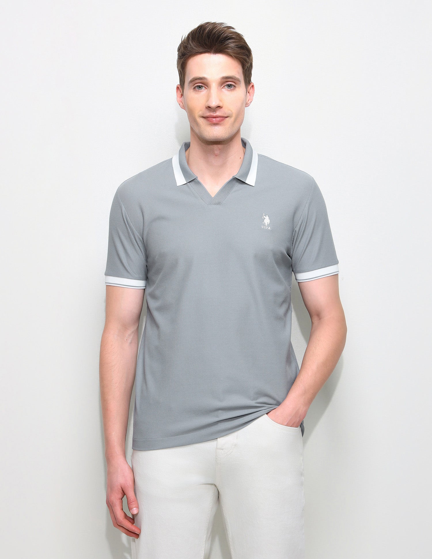 Solid Slim Fit Polo Shirt Grey - U.S. Polo Assn. India | Large