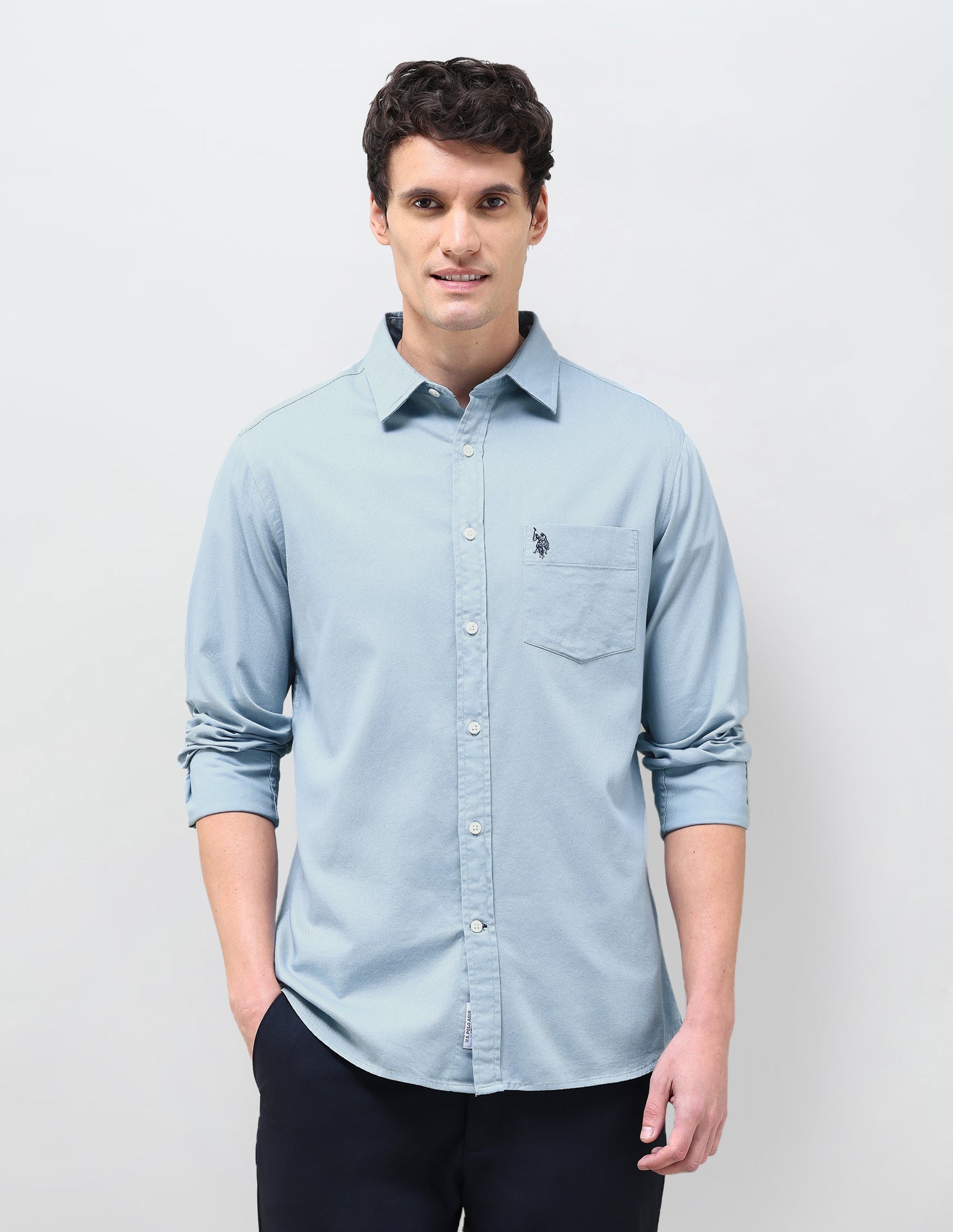 Dobby Tailored Fit Shirt Light Blue - U.S. Polo Assn. India | Large