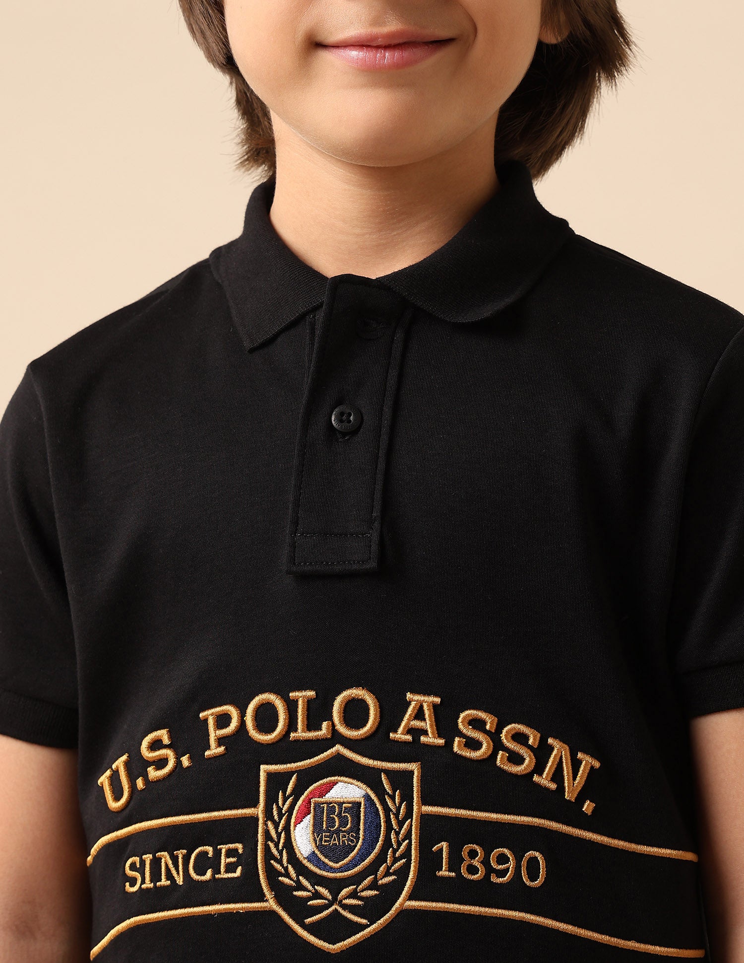 Boys Brand Embroidered Pure Cotton Polo Shirt Black - U.S. POLO ASSN. | Large