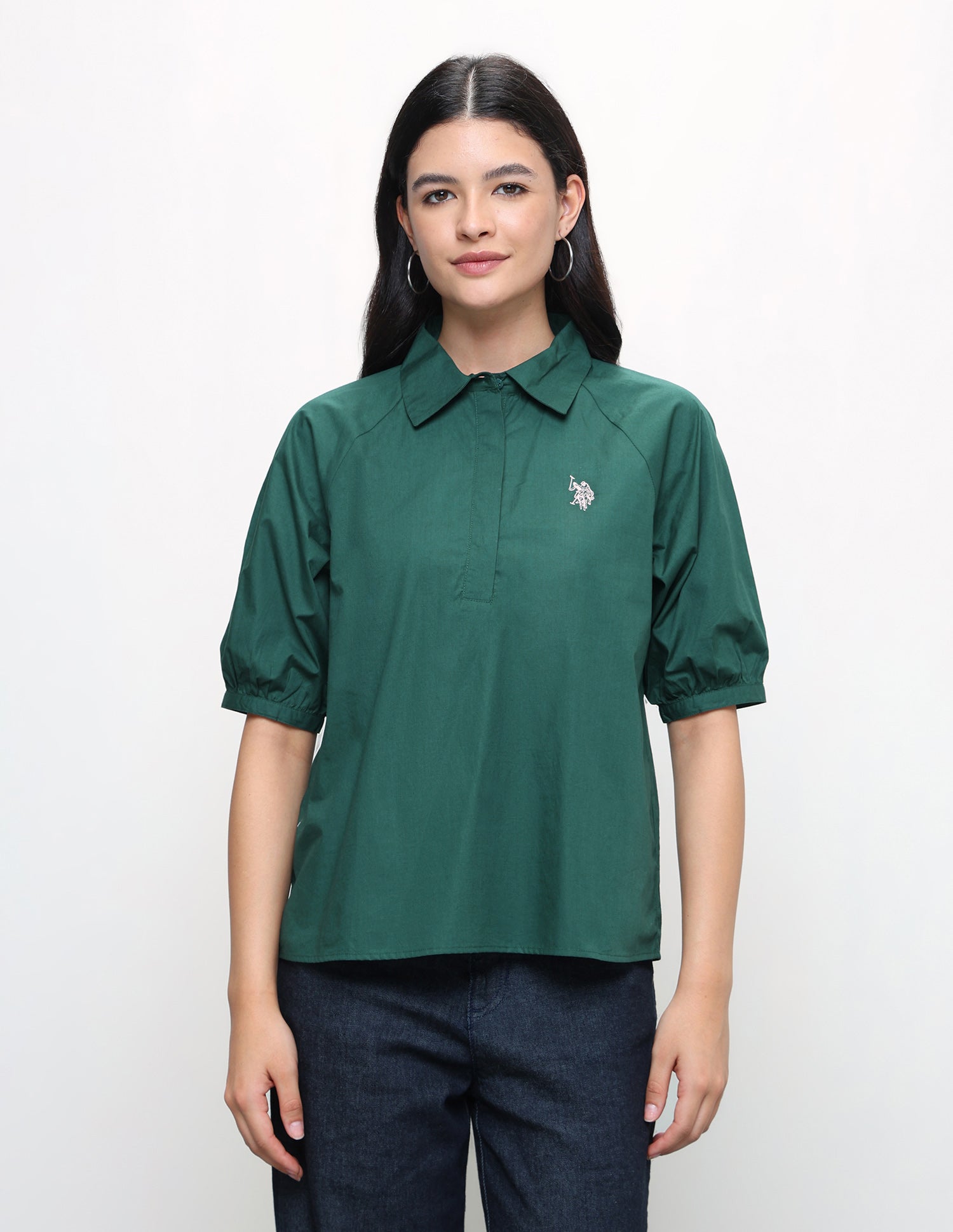 Solid Relaxed Fit Shirt Dark Green - U.S. Polo Assn. India | Large
