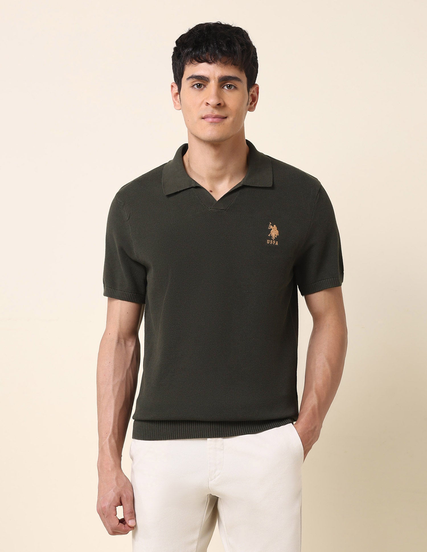 Slim Fit Monochrome Polo Shirt Olive - U.S. Polo Assn. India | Large