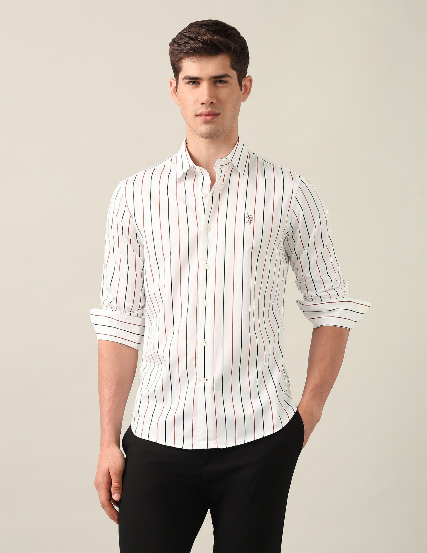 Vertical Striped Satin Shirt White - U.S. Polo Assn. India | Large