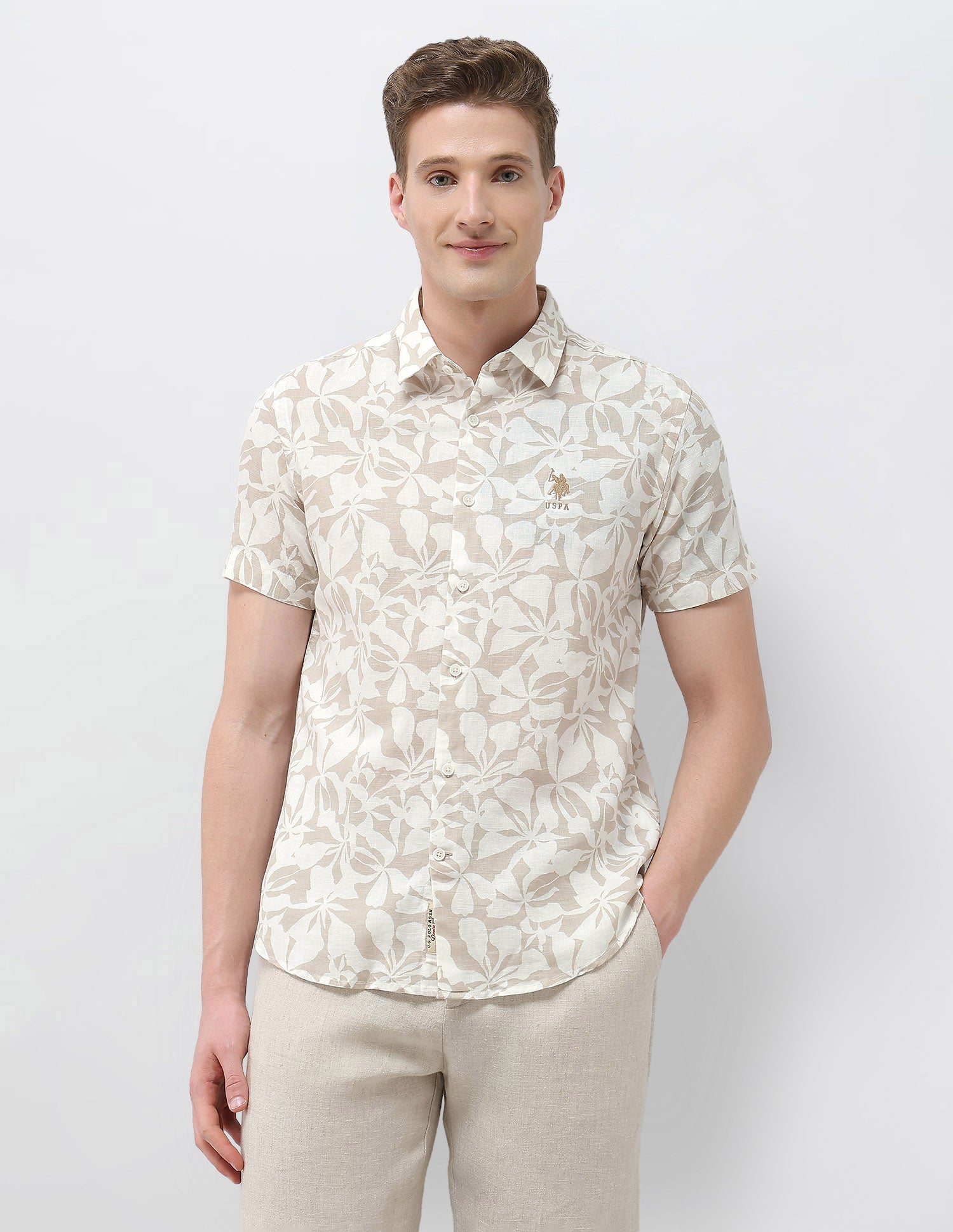 Floral Printed Motel On The Coast Shirt Beige - U.S. Polo Assn. India | Large