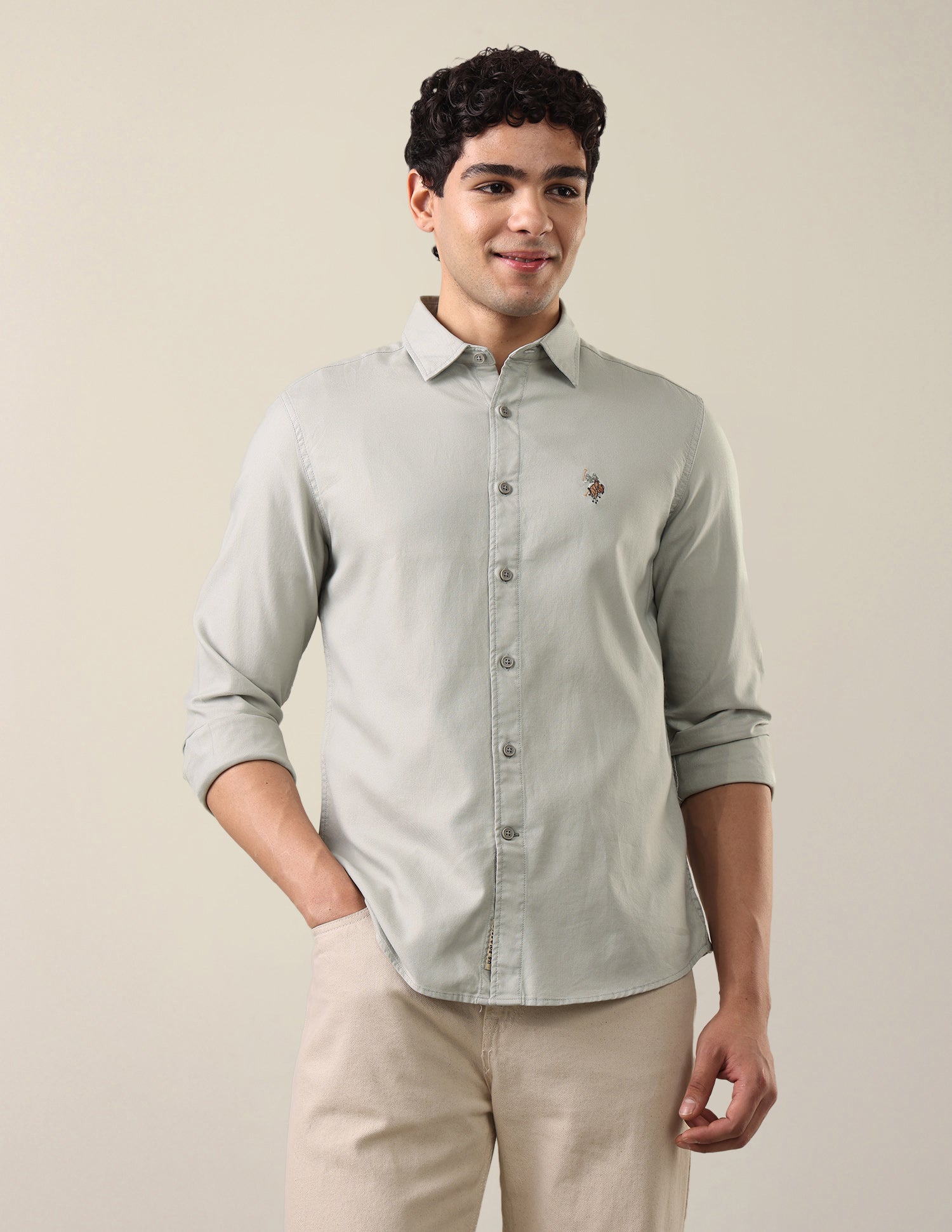 Twill Regular Fit Shirt Light Green - U.S. Polo Assn. India | Large