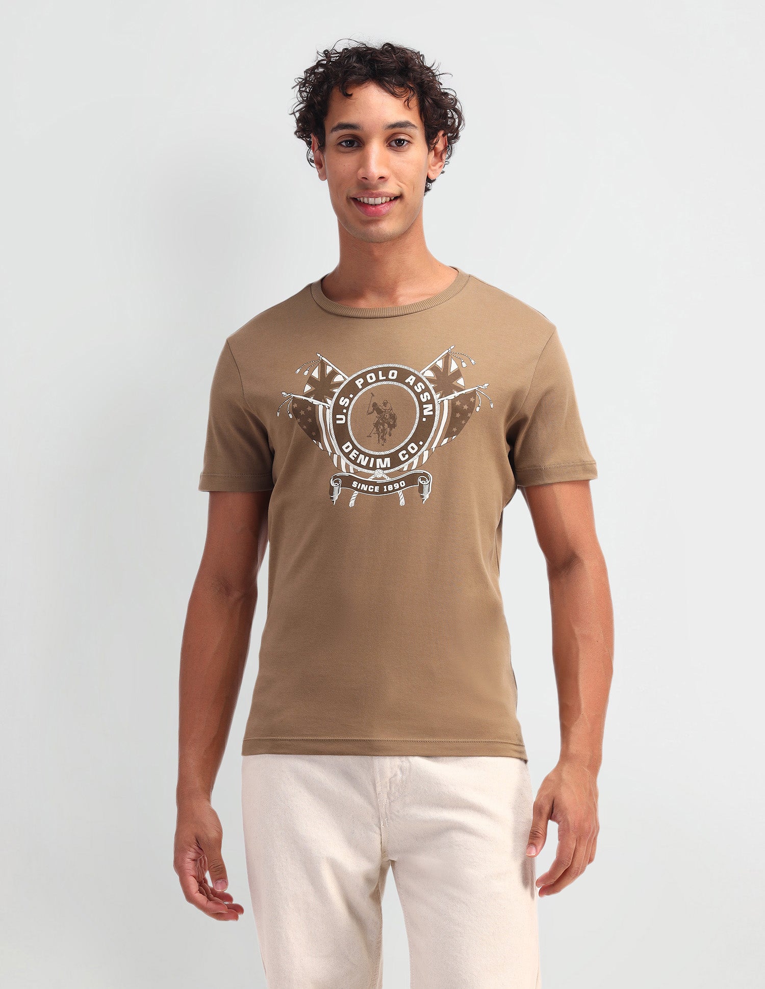 Brand Printed Pattern Muscle Fit T-Shirt Tree Oak - U.S. POLO ASSN. | Large