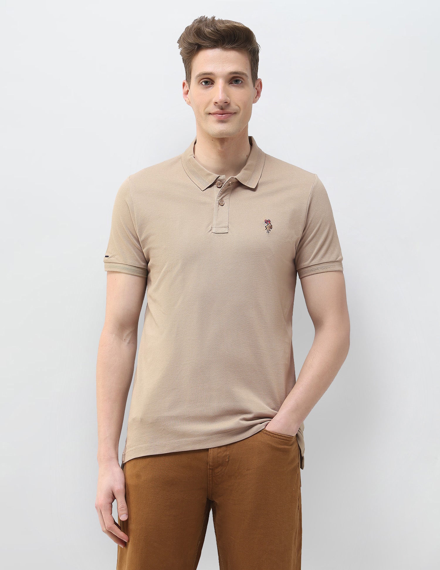 Solid Motel On The Coast Polo Shirt Khaki - U.S. Polo Assn. India | Large