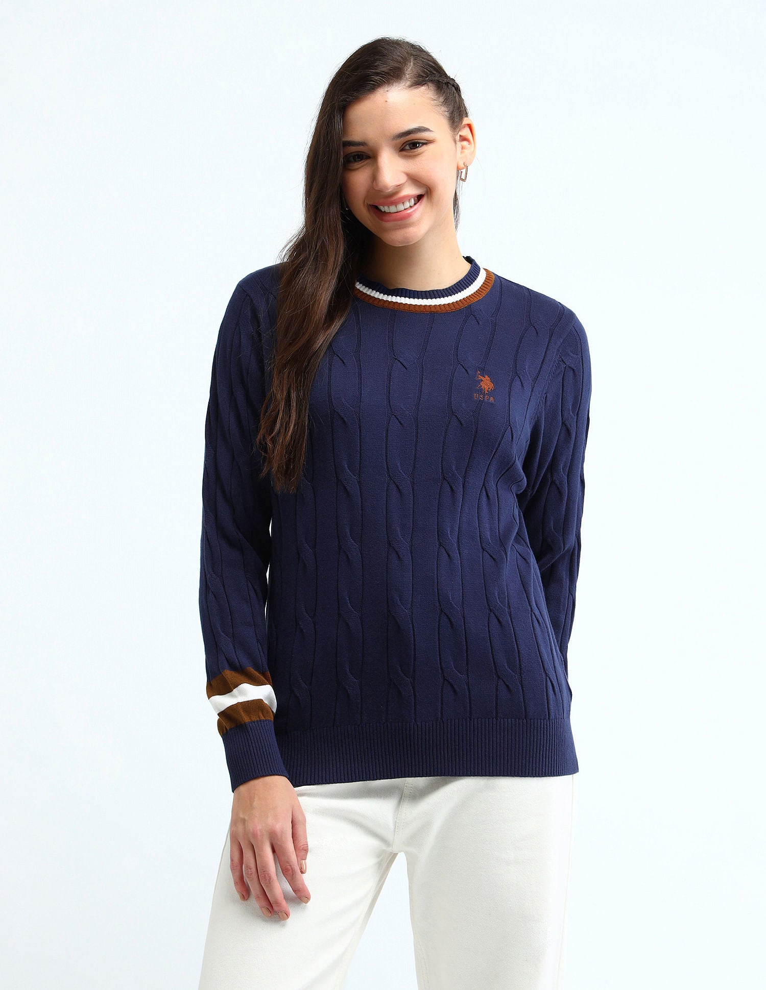 Regular Fit Cable Knit Sweater Navy - U.S. POLO ASSN. | Large