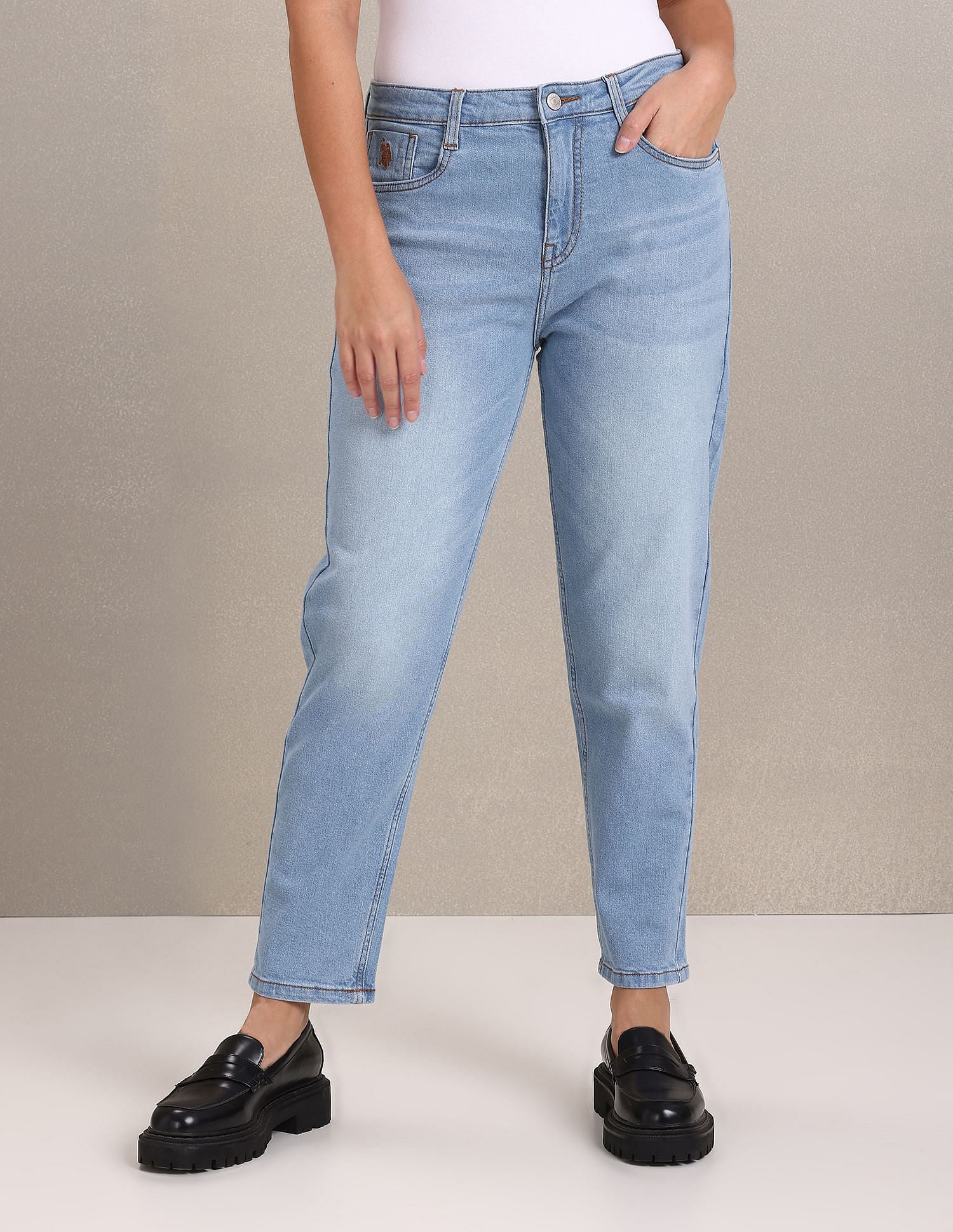 Stone Wash Mom Fit Jeans Light Blue - U.S. Polo Assn. India | Large